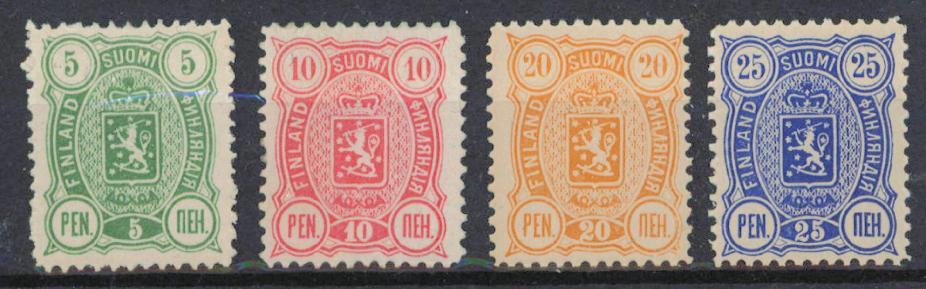 5 penni - 25 penni fine A-perforation stamps in very fine mint **