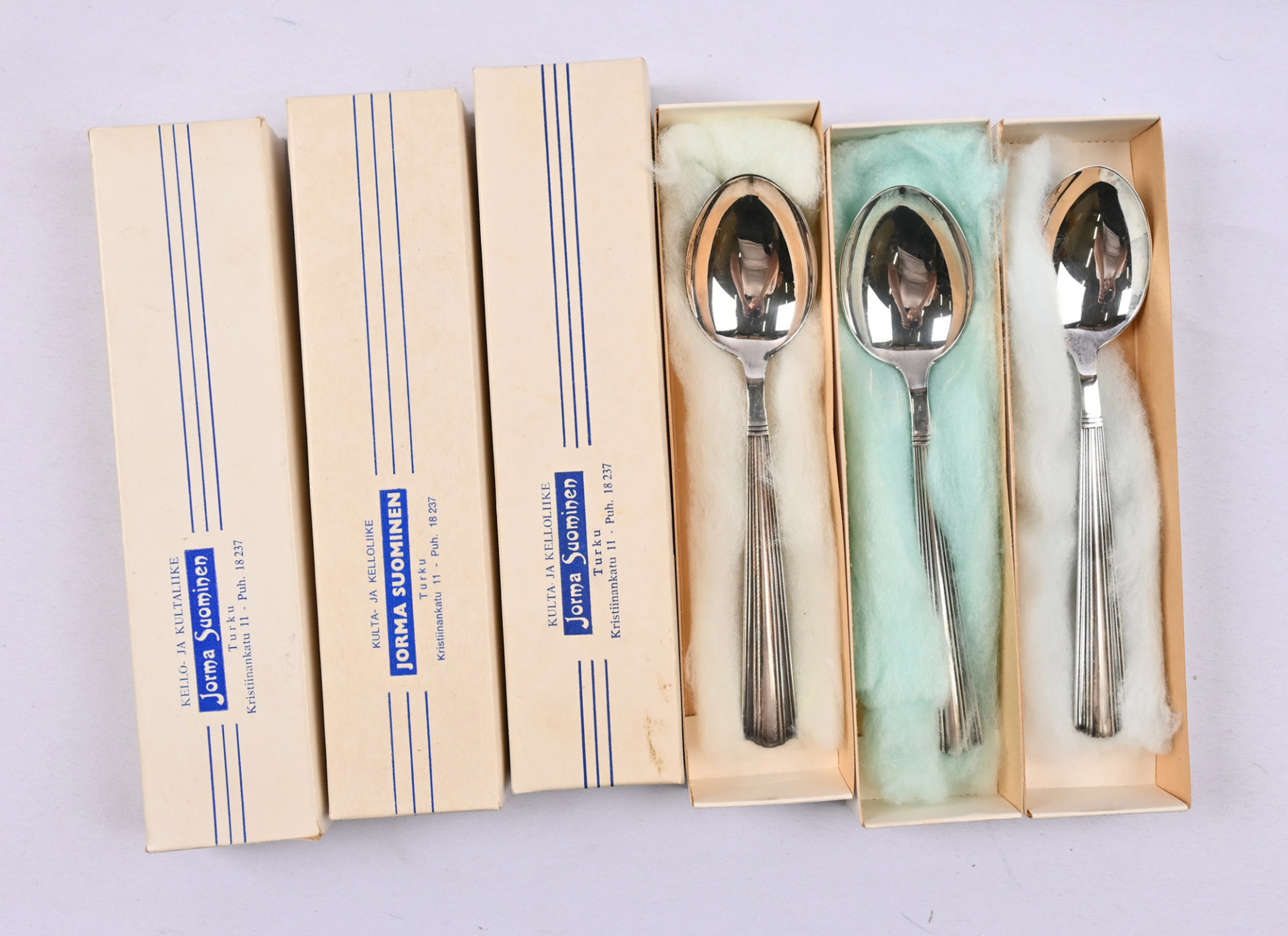 Margit spoons in silver (916) with engravings, six pieces in boxes. Unused.