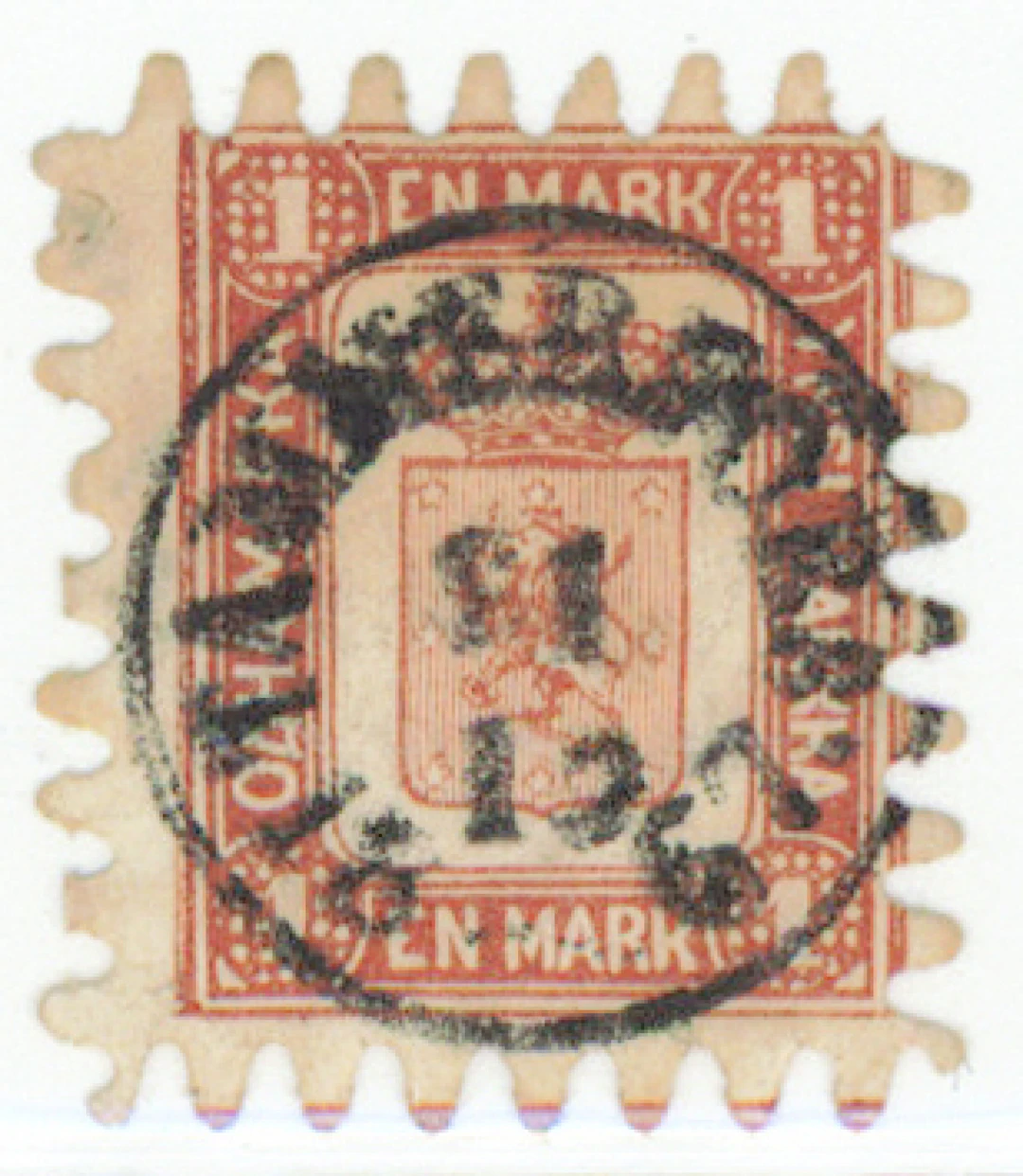 1 markka III nearly superb Tammerfors 1867, only two incomplete perfs