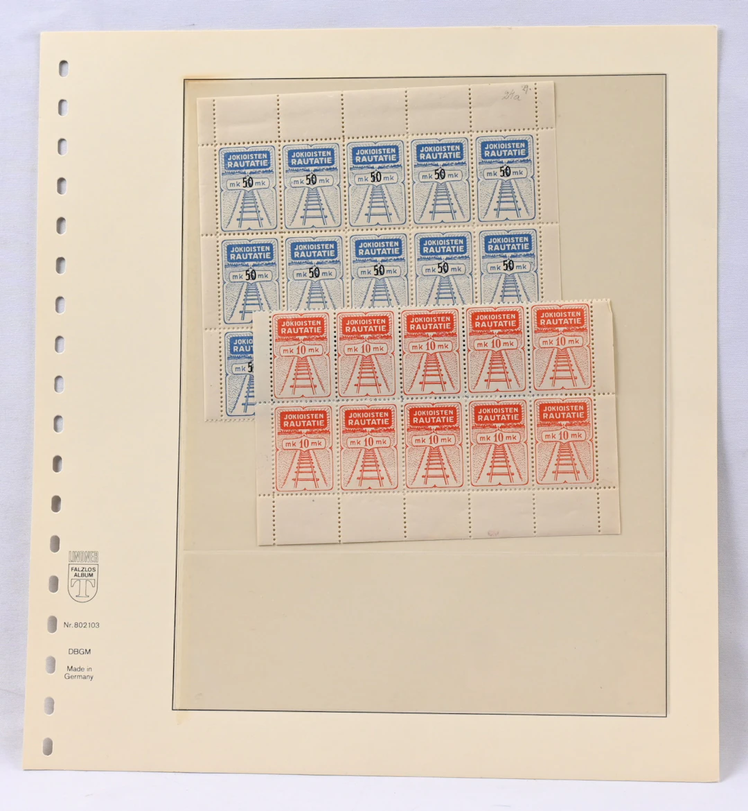 Jokioinen railway proofs in two sheet parts + Loviisa Wesijärvi stamps