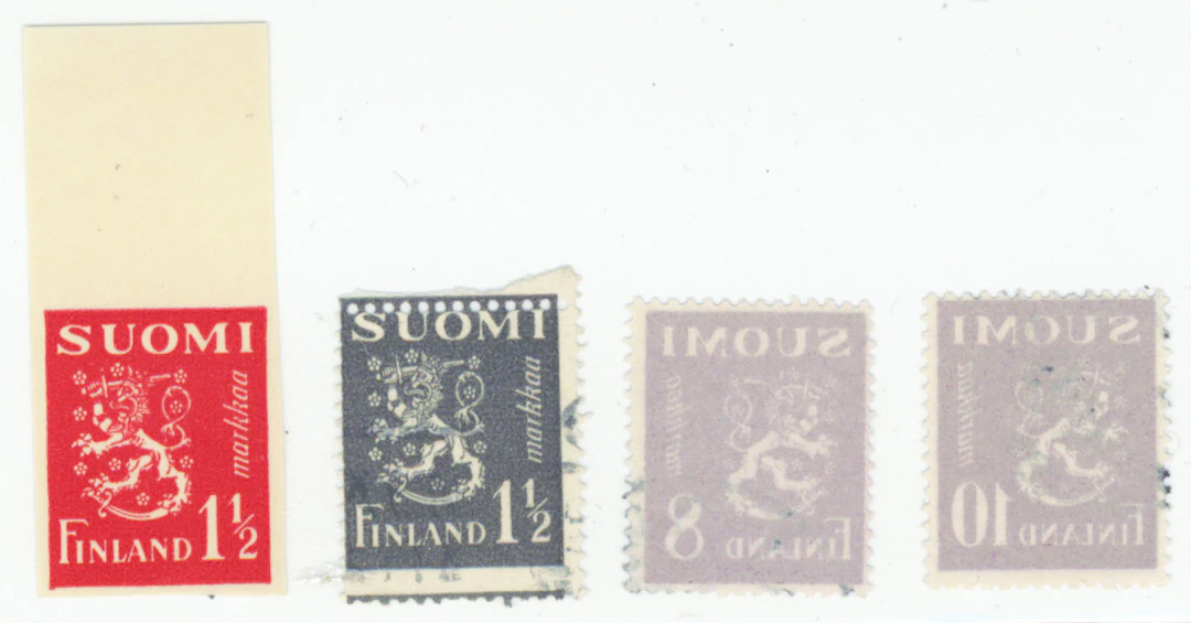 1.50 markka red imperforate (*), 1.50 markka gray with a perforation