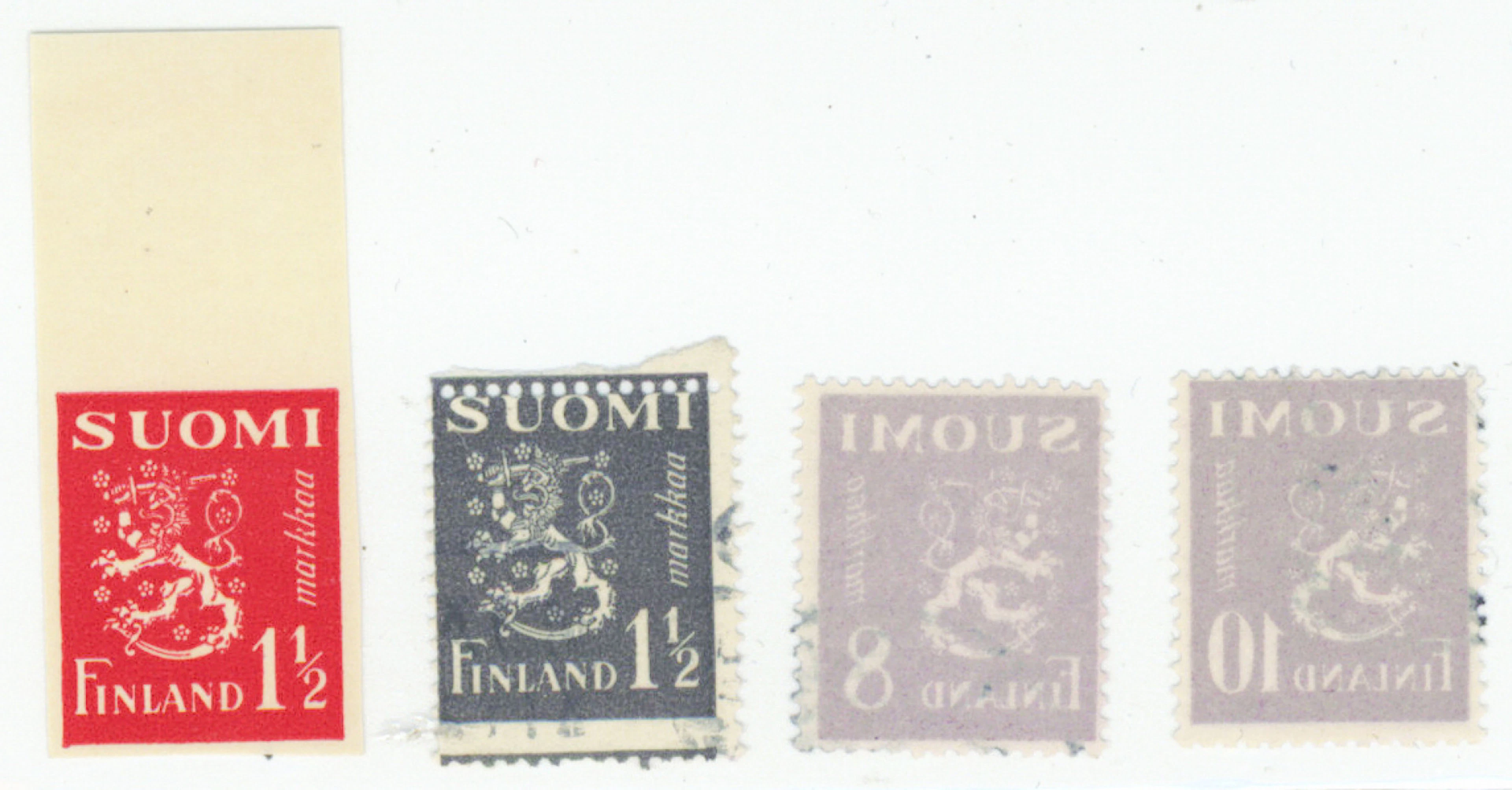 1.50 markka red imperforate (*), 1.50 markka gray with a perforation