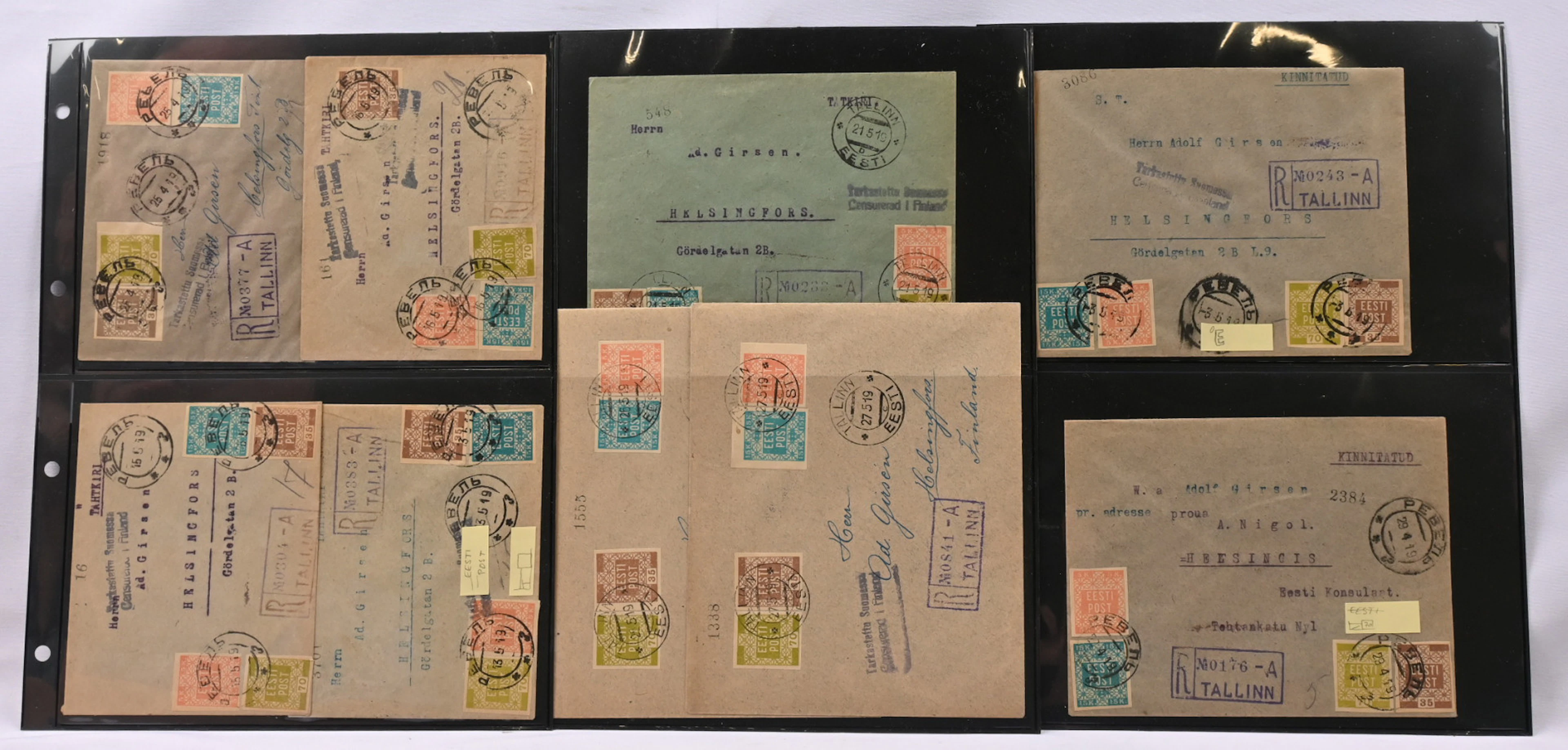1918 - 1919 Flower design Mi 1-4, all four different stamps on registered
