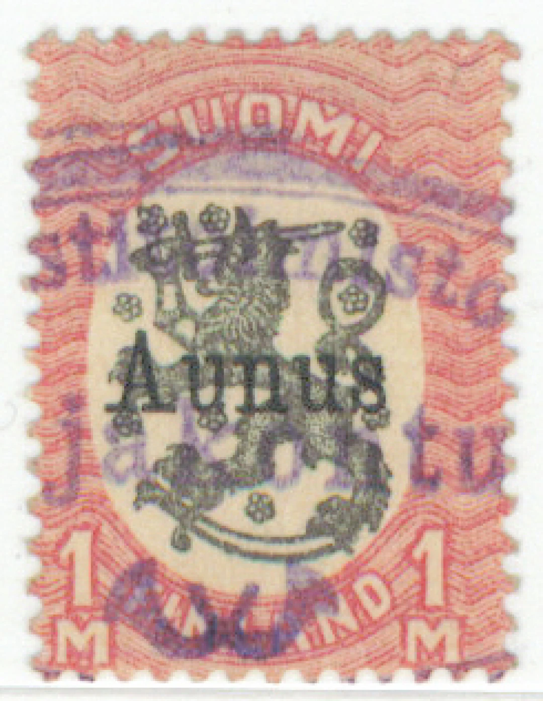 1 markka beautiful used Rajakontu. One slightly short perforation.
