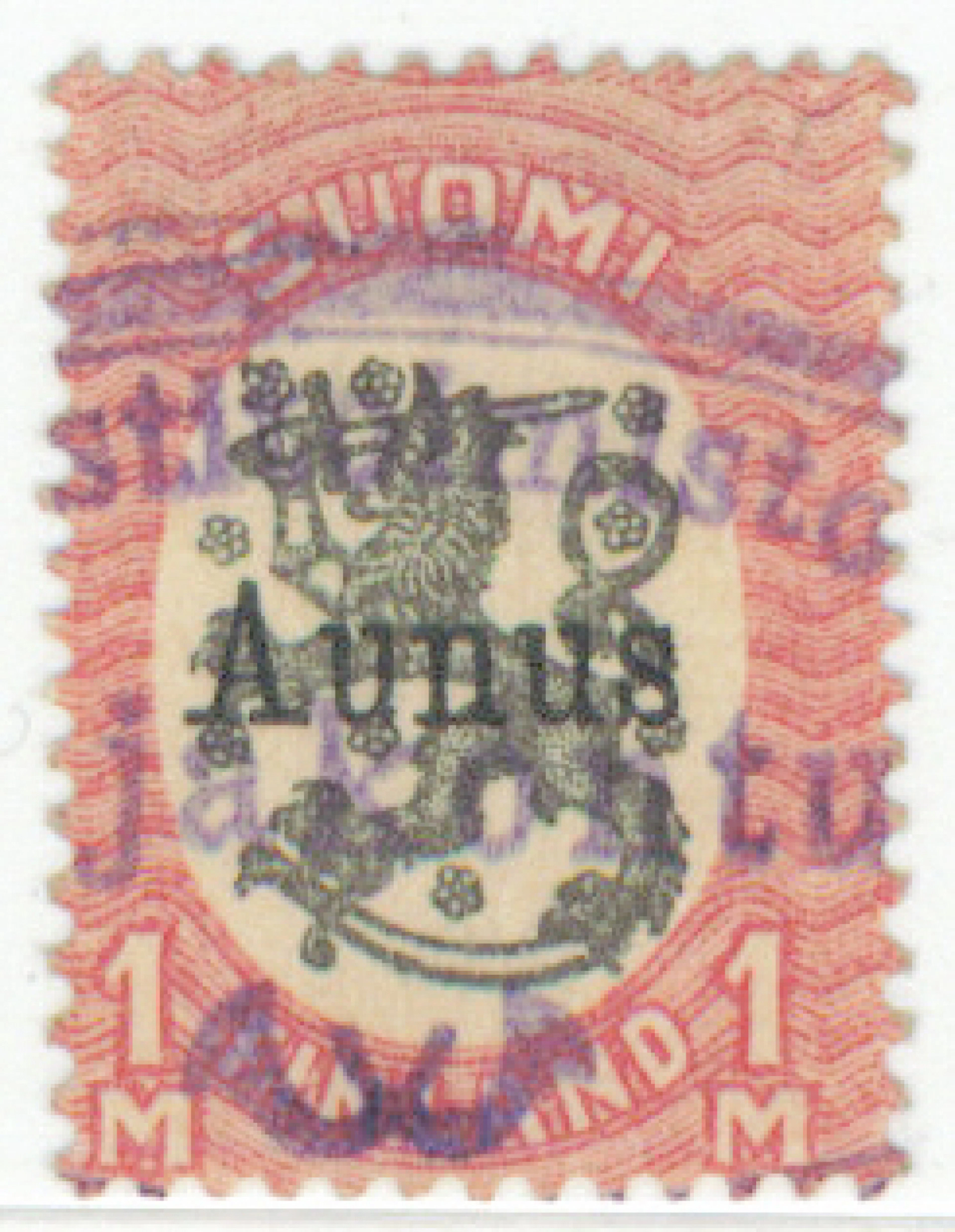 1 markka beautiful used Rajakontu. One slightly short perforation.