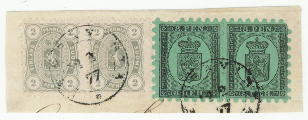 2 penni light gray and issue 1866 8 penni green roulette I pairs on