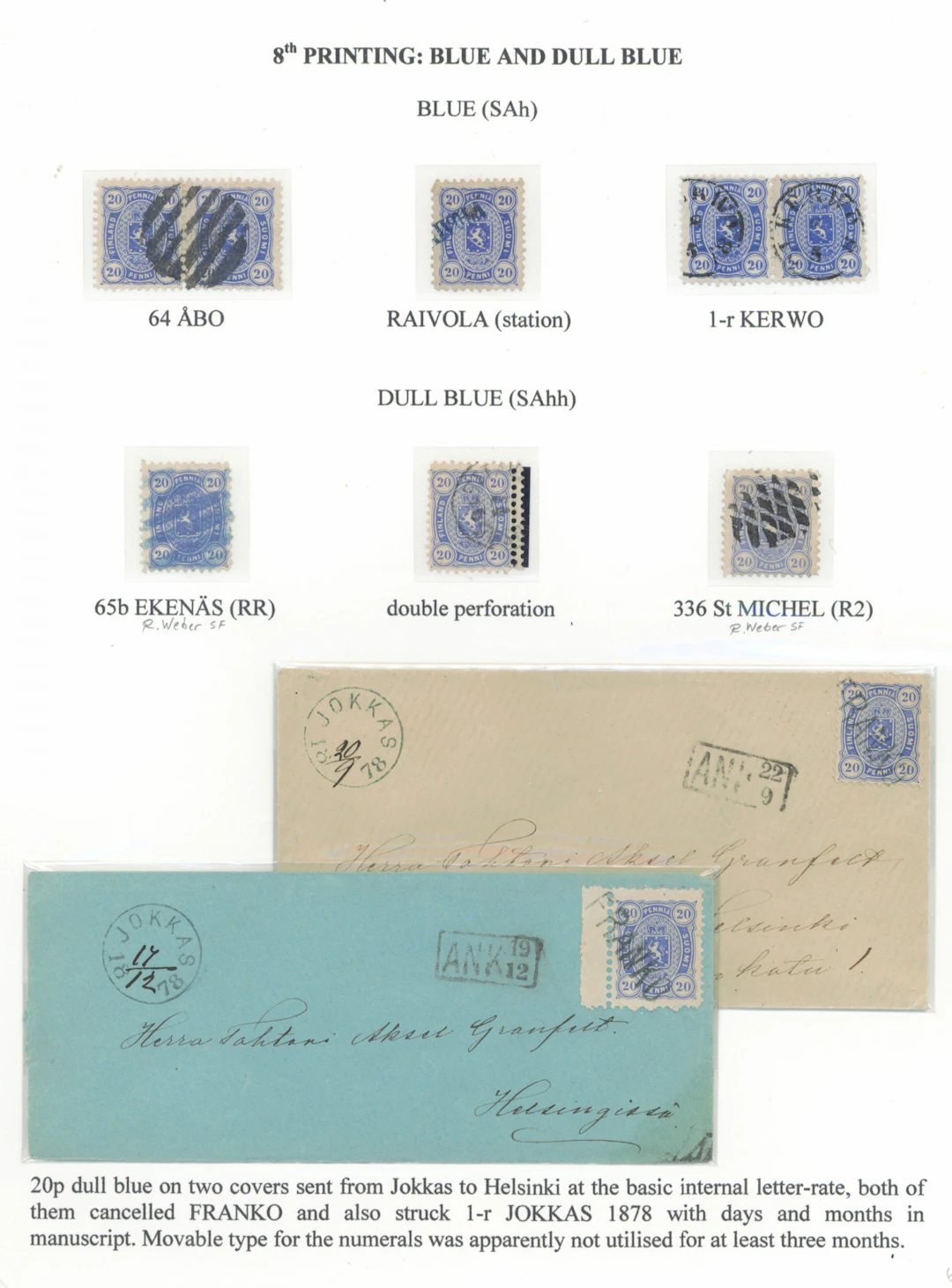 20 penni collection page of stamps from the Senate printing 8th printing