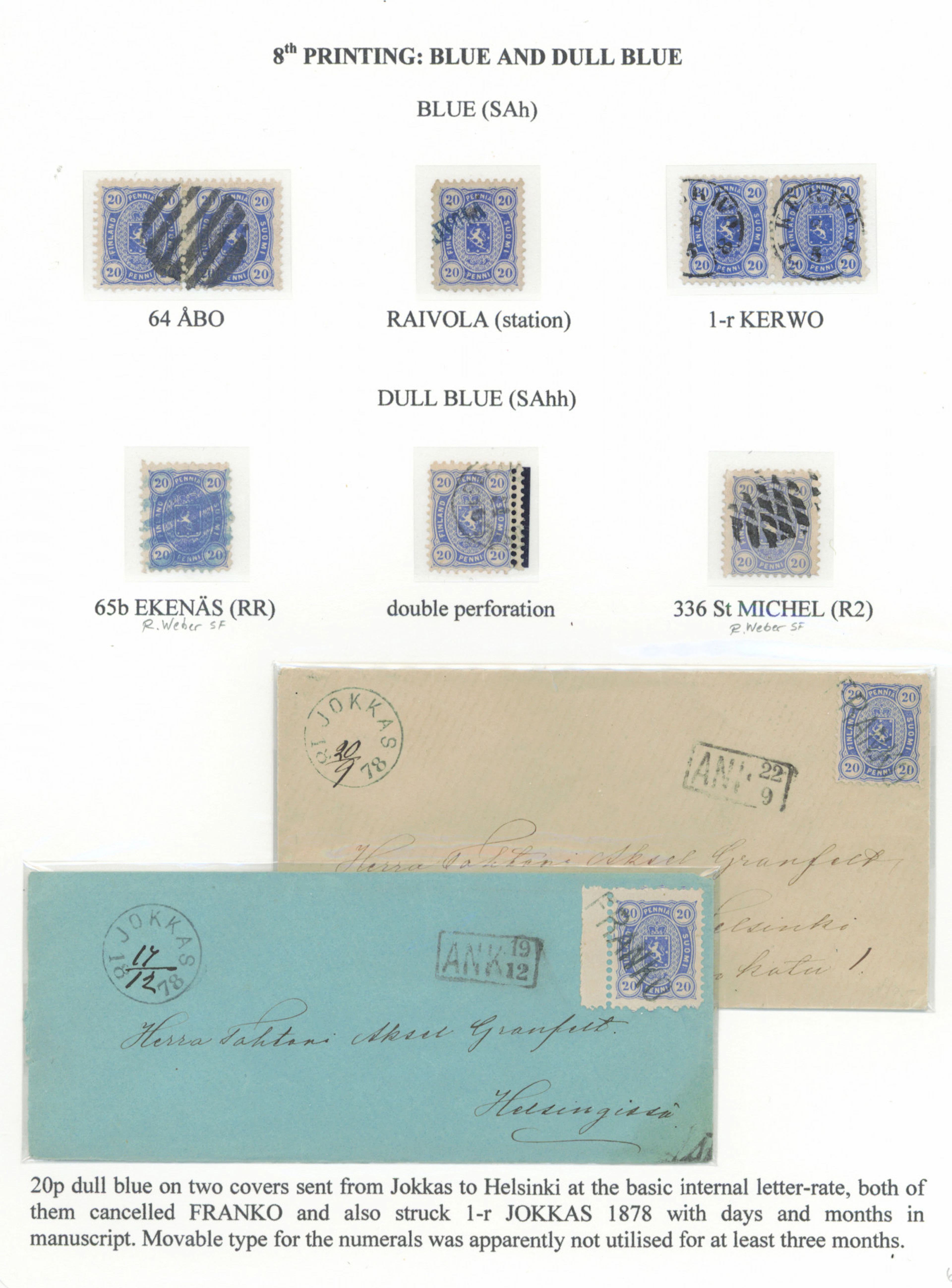 20 penni collection page of stamps from the Senate printing 8th printing