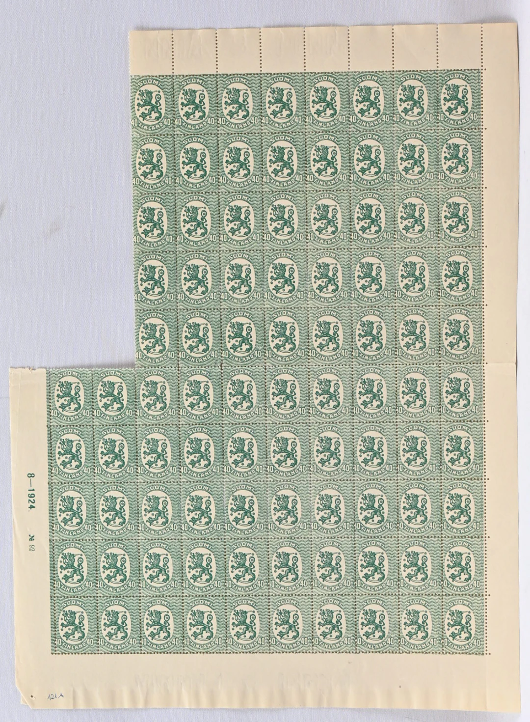 40 penni green, printing order 92. Very fine mint ** multiple of 90