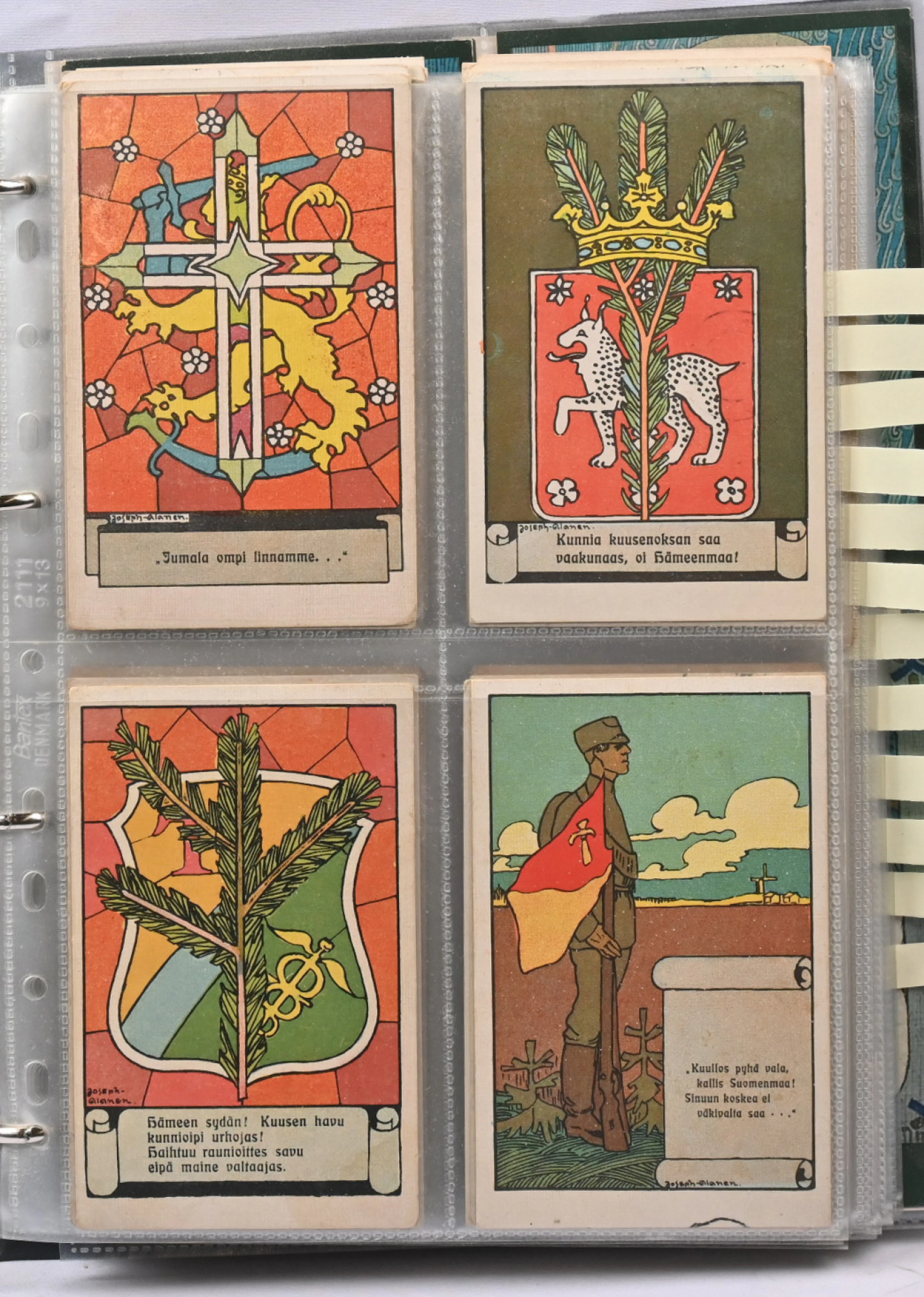 Joseph Alanen cards magnificent collection in an album. Finnish War