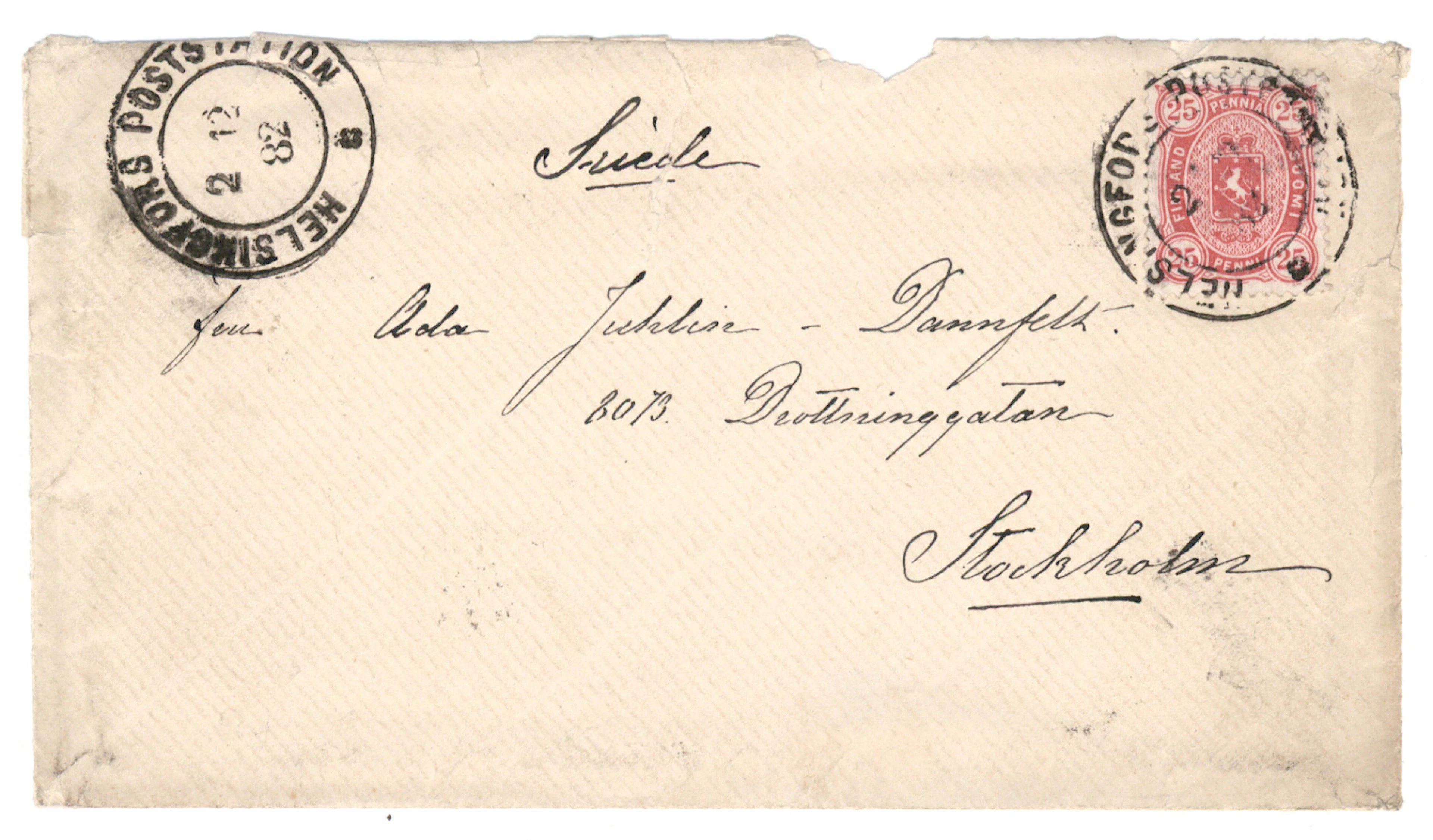25 penni on a rare postage due cover to Sweden, postage due stamps