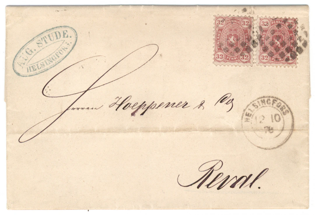 32 penni carmine, two pieces on a 2nd weight class cover to Tallinn