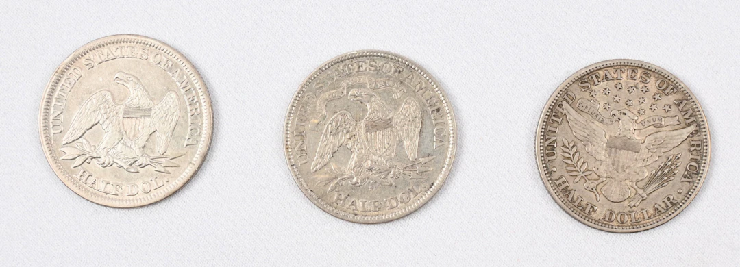 USA 1854, 1871 and 1911 ½ dollar silver coins. Fine condition.