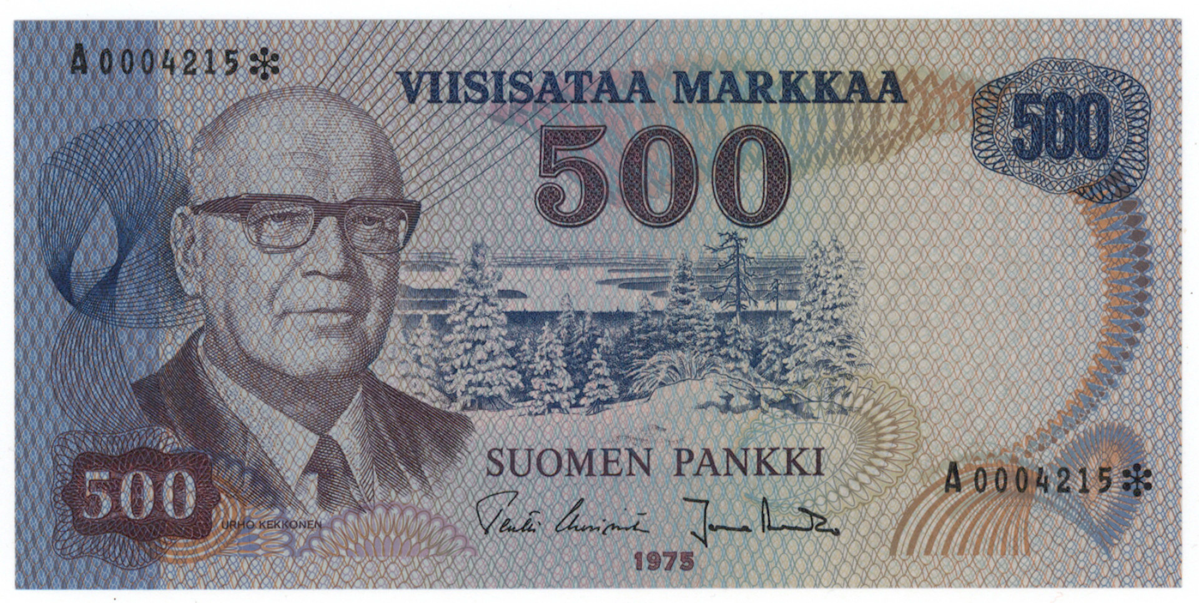 1975 500 markka metal thread A0004215* UUS / Ara. SUPERB ITEM. Very