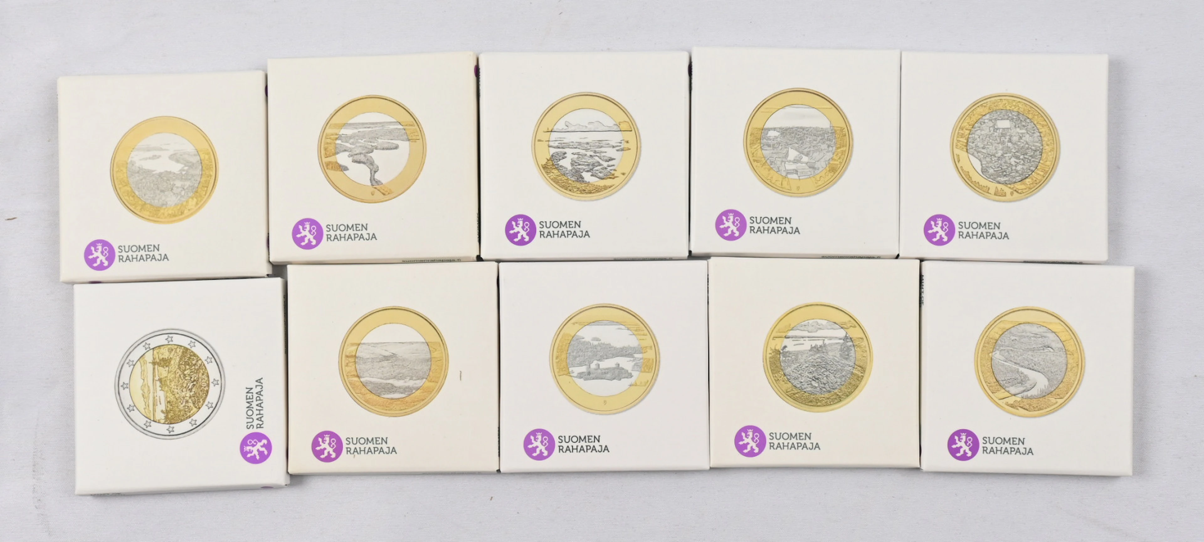 2018 Finnish national landscapes 5€ proof coins, 10 different
