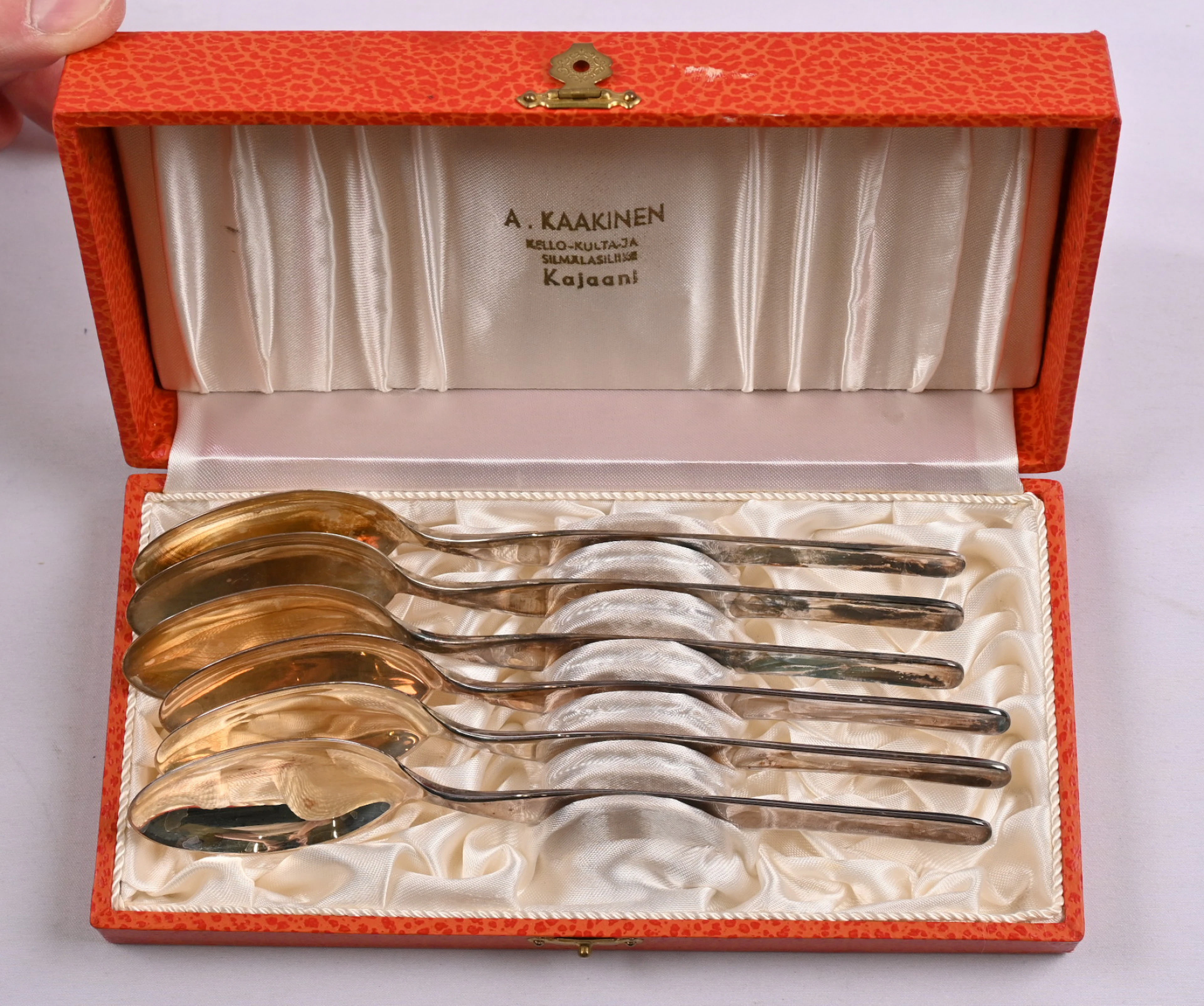 Table spoons, silver (916), six pieces, with a monogram.
