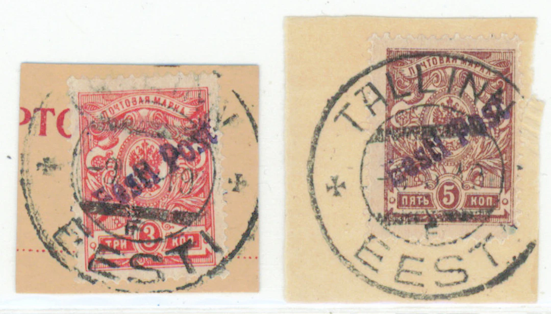 1919 Tallinn local issue 3 kopek and 5 kopek with "Eesti Post" overprints