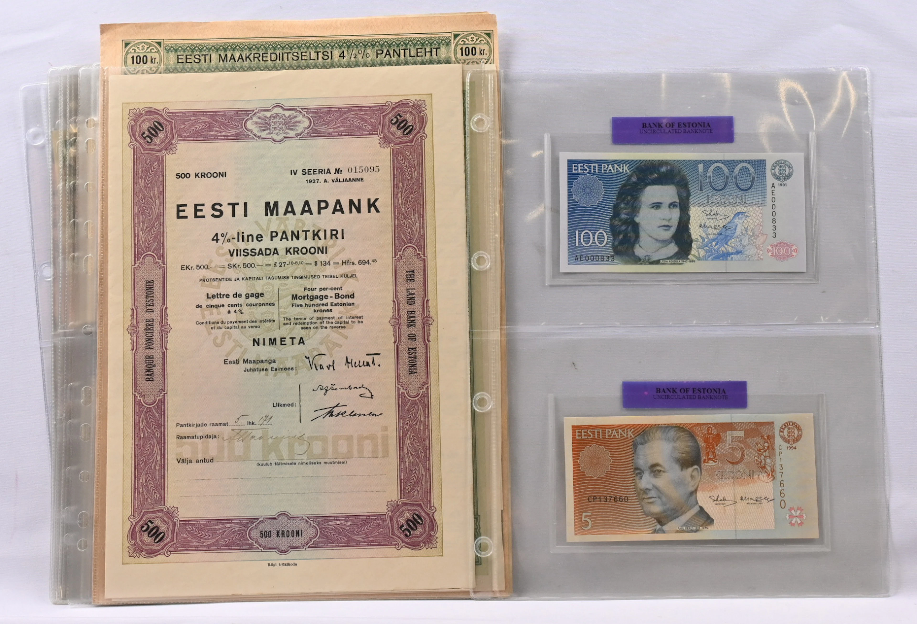 Estonia, interesting selection, including two UNC banknotes (100 krooni