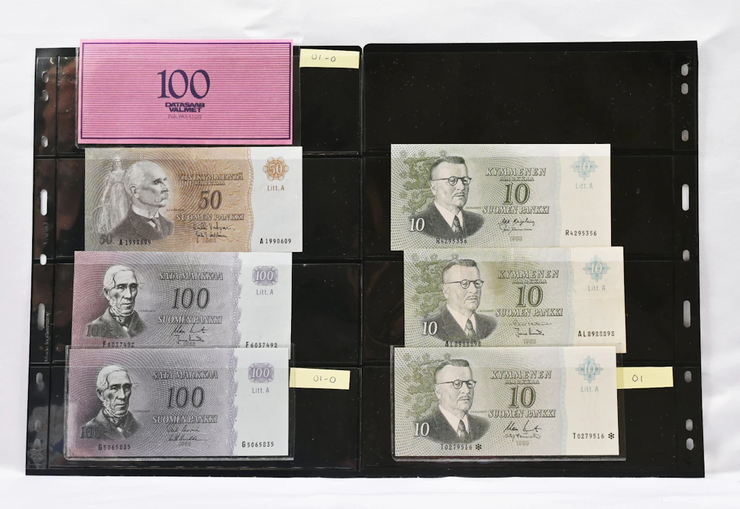 Banknote selection 1945 20 mk Litt.B V series (01-0), 1963 5 markka