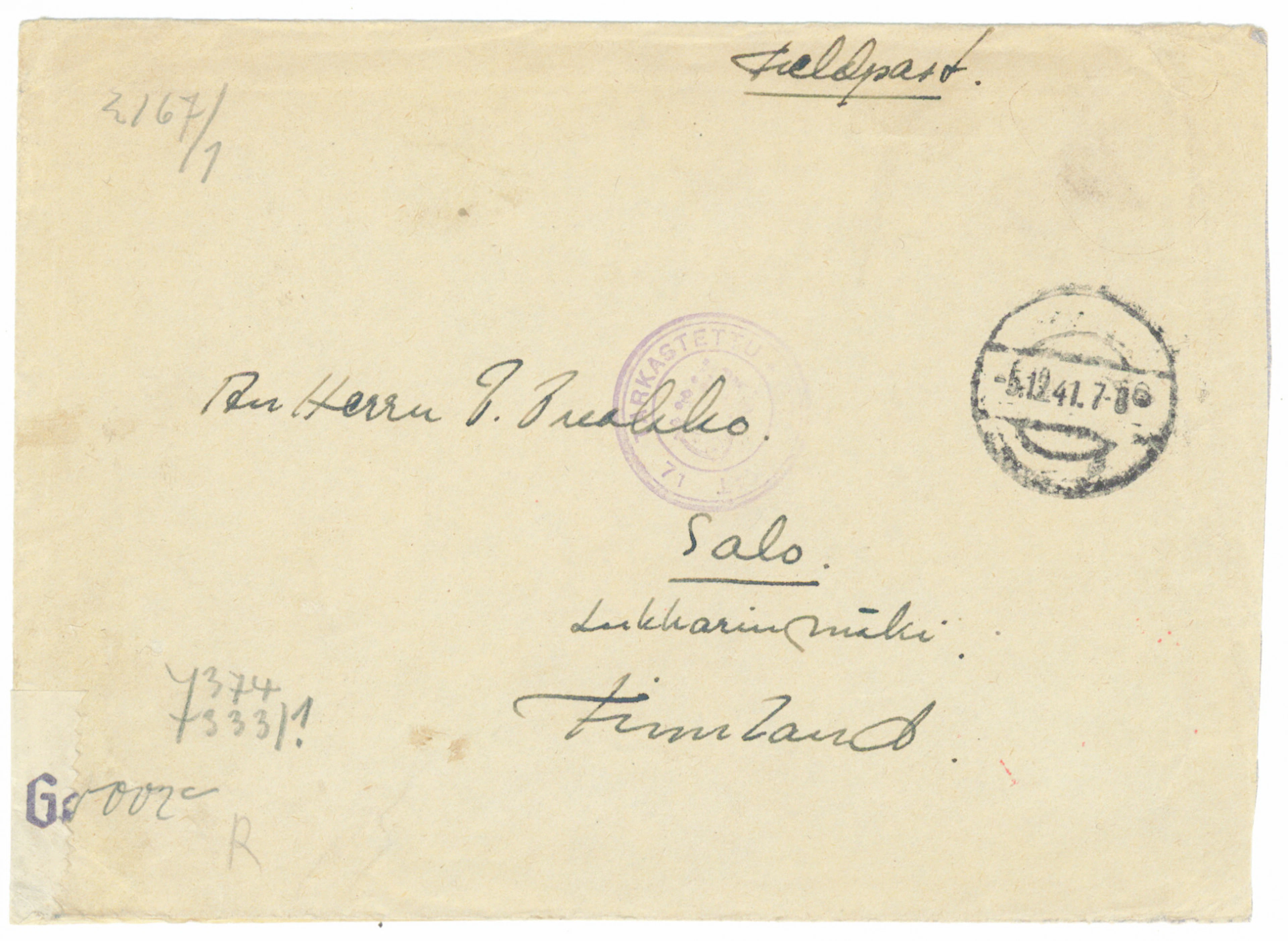 SS volunteer mail: letter from a man in the battalion to Finland with