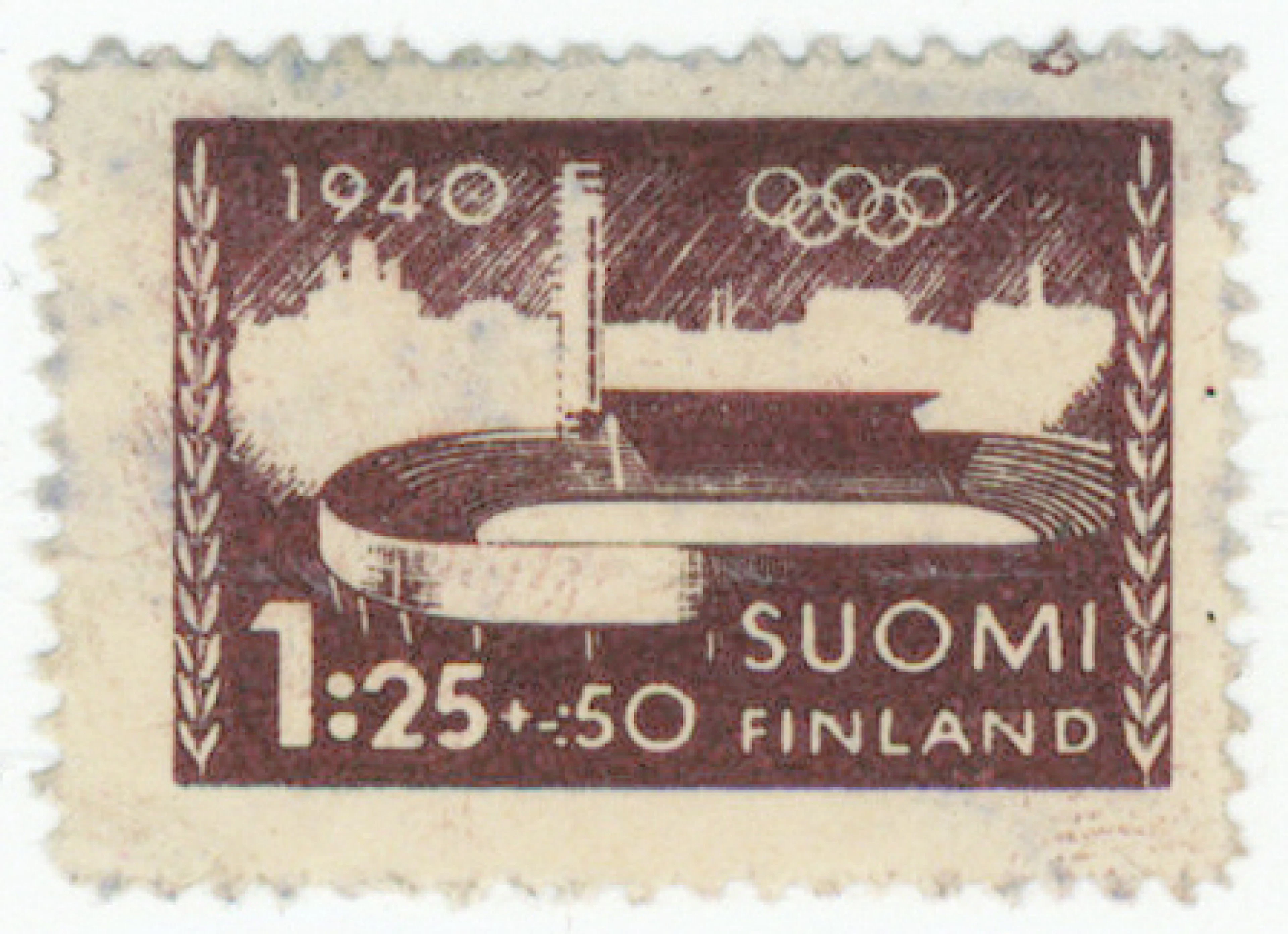 Olympics, 1940 Helsinki Olympics perforated and gummed 1.25 markka
