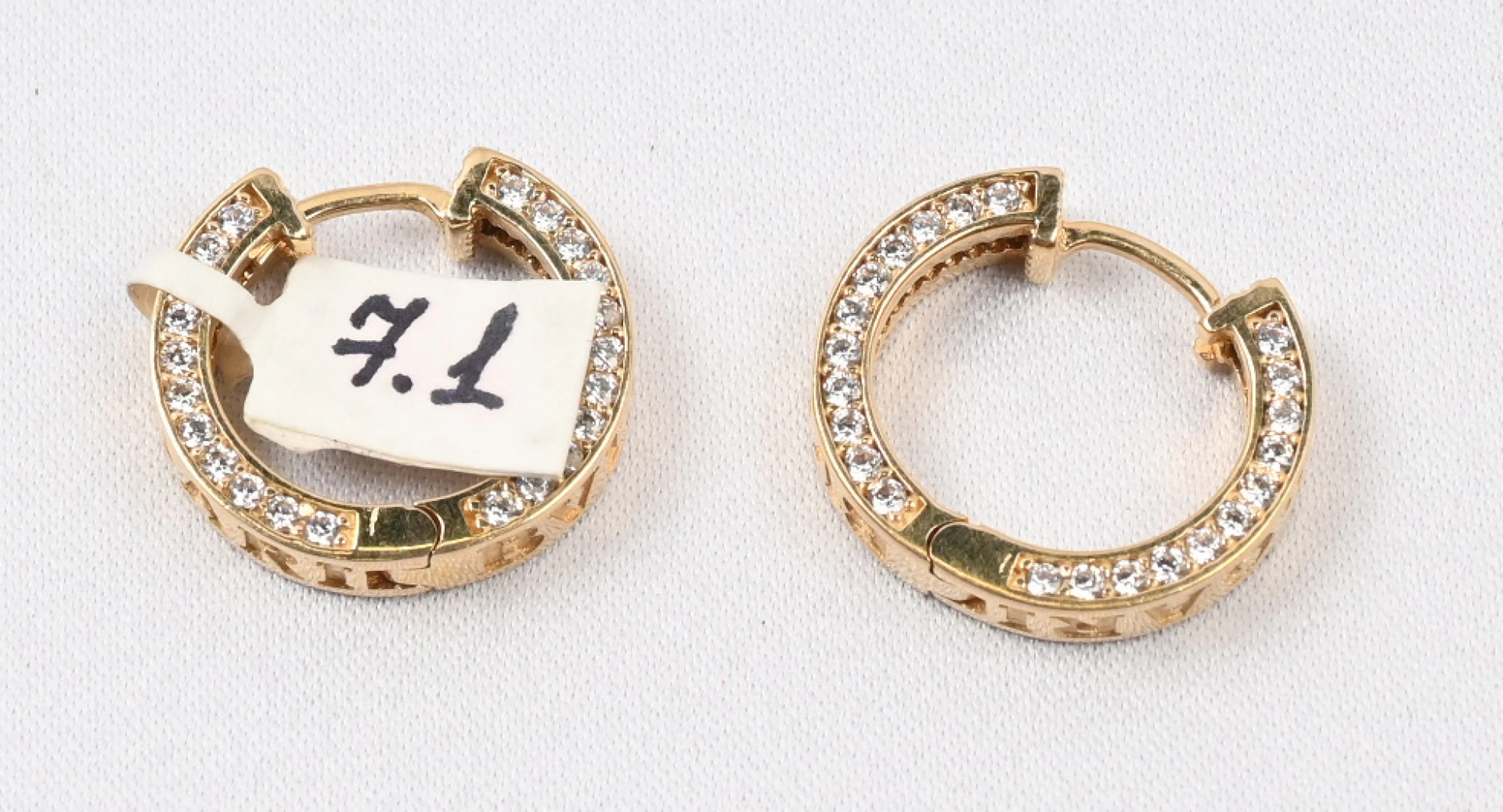 Earrings BVLGARI with zircons, gold (585). Gross weight approximately 7 g.
