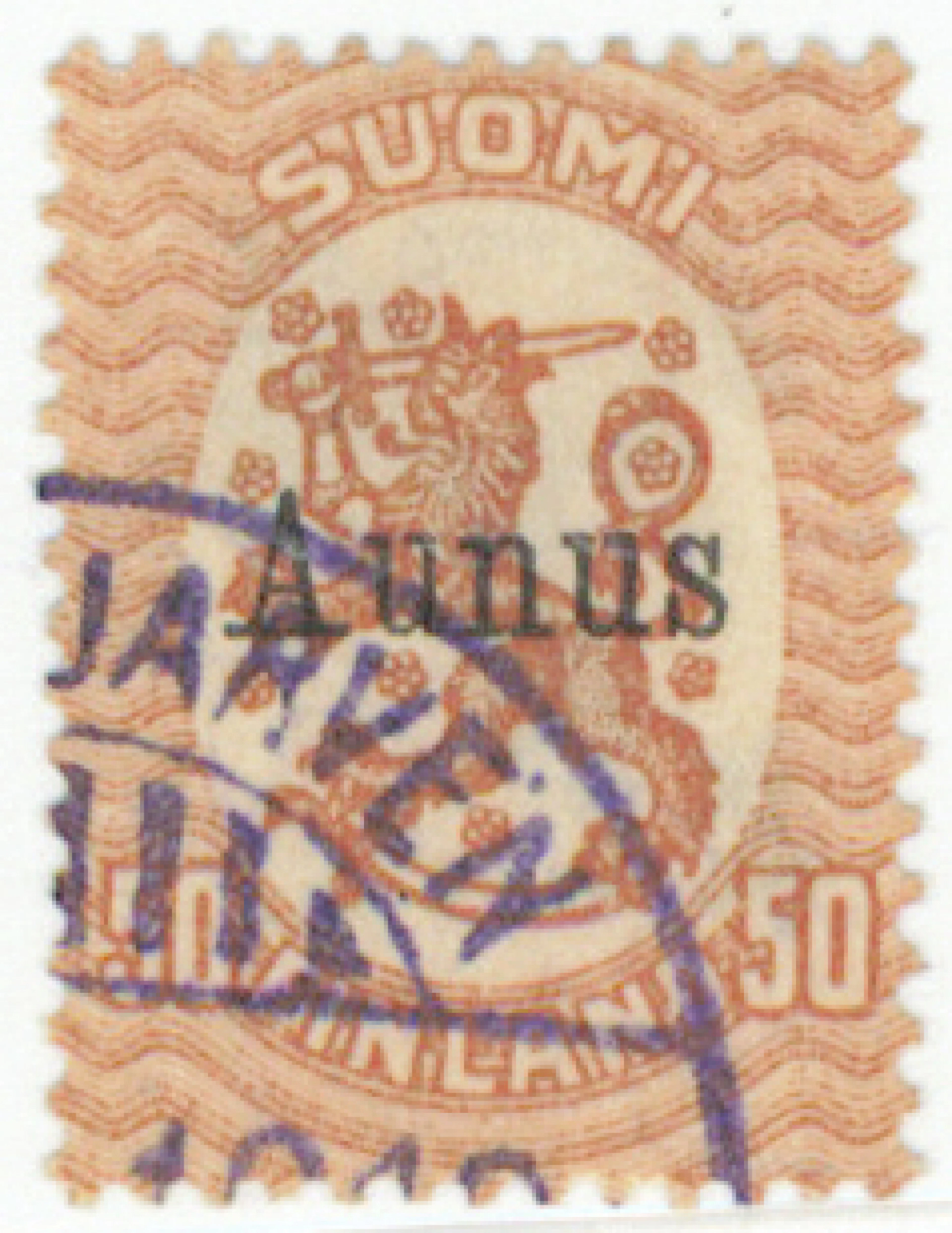50 penni beautiful violet cancellation. Two short perforations. Certificate:
