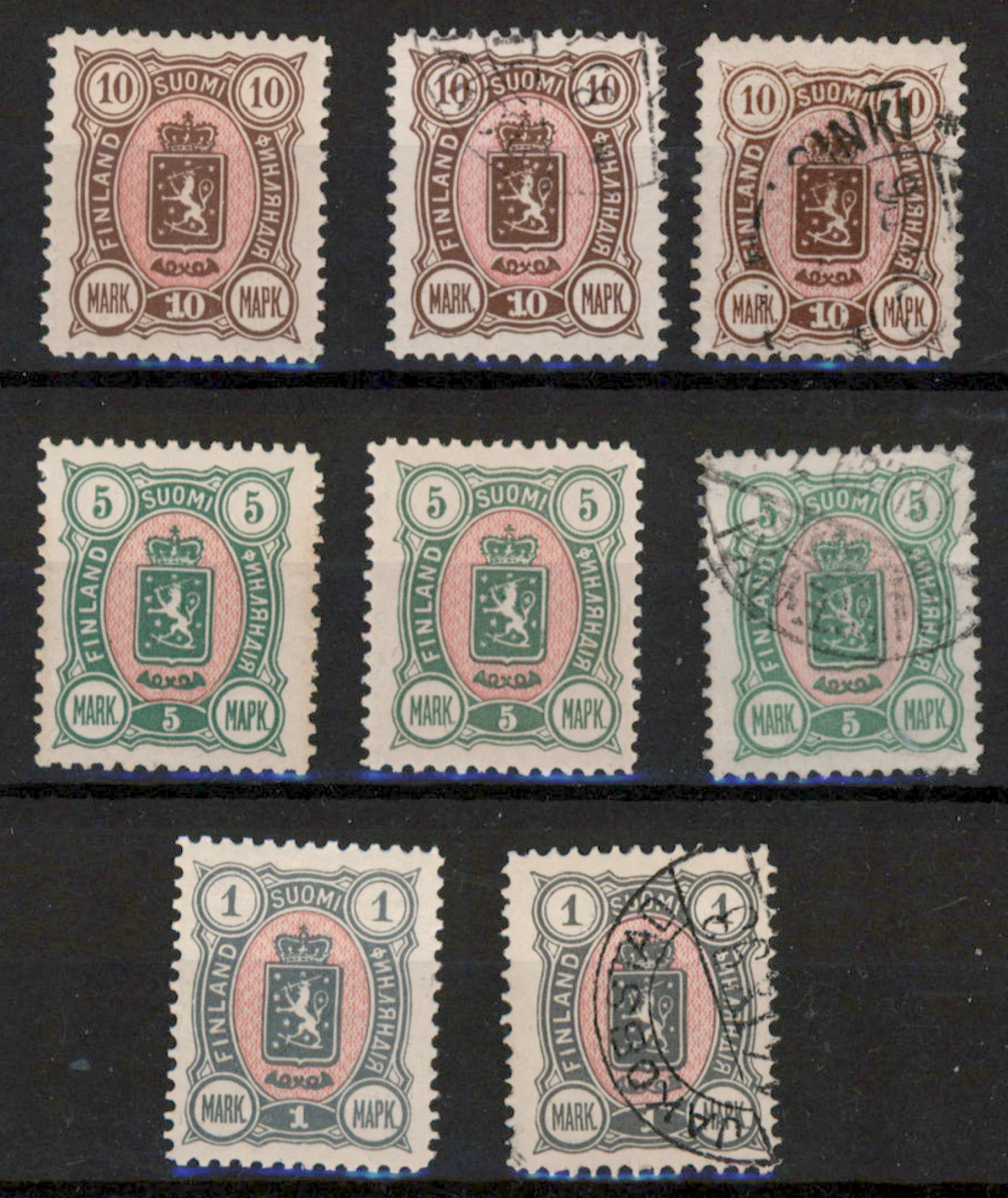 1 markka, 5 markka and 10 markka selection on a page.