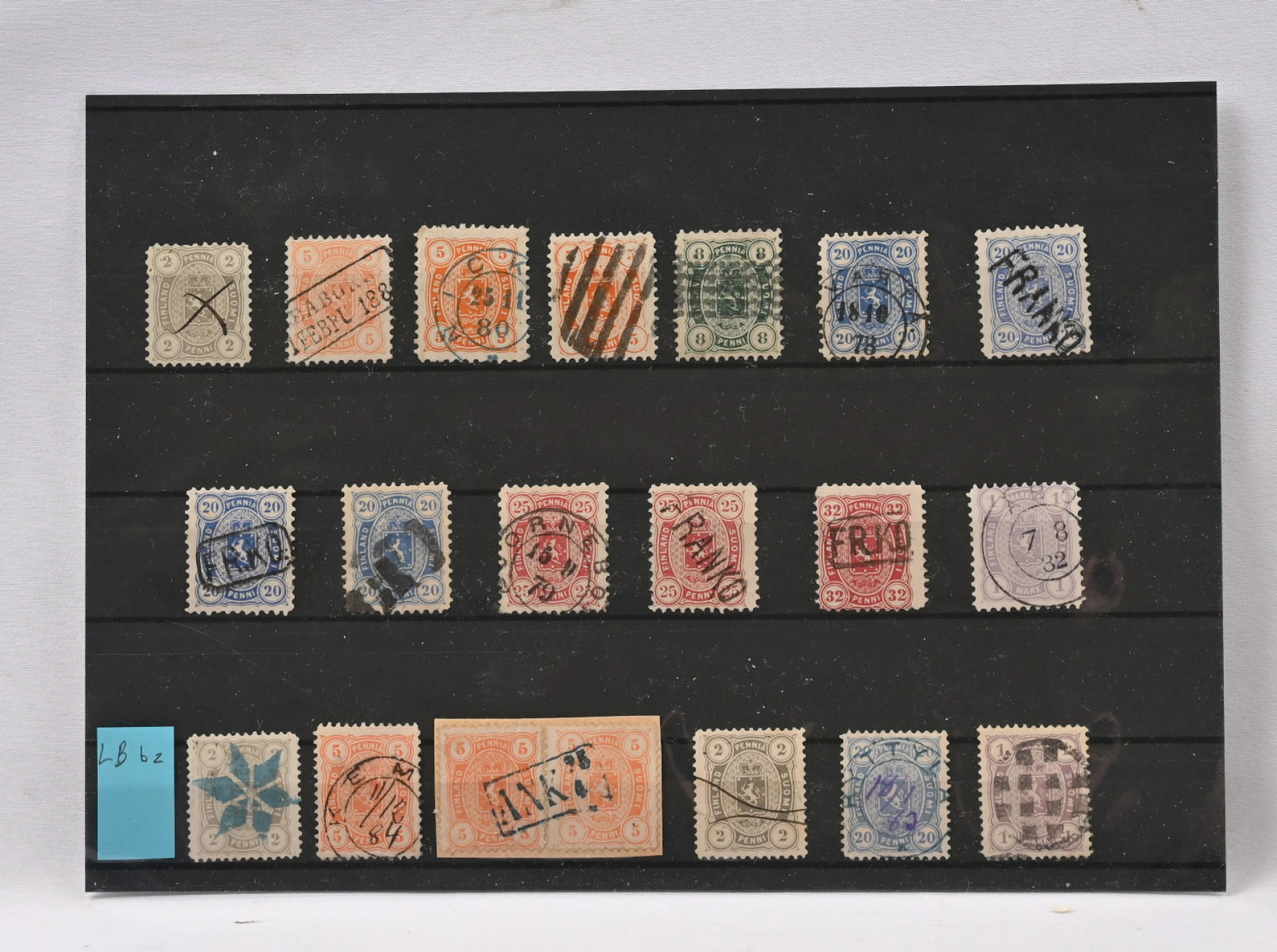 1875 - 1882 selection of superb cancellations on stamps from 2 penni