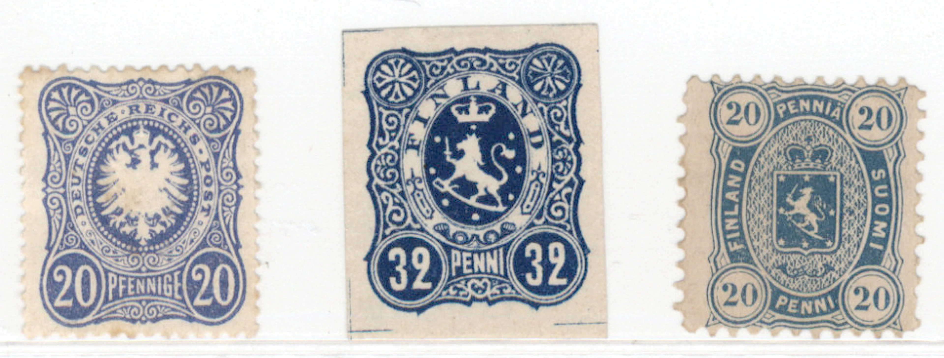 Rare blue 32 penni ESSAY for a new stamp design. Ex Breitfuss, Ex