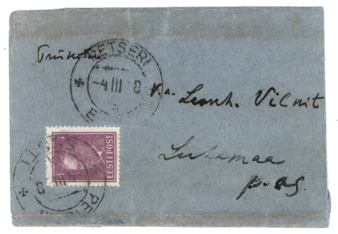 1936 Päts 4 sent lilac Mi 124, single franking on a printed matter