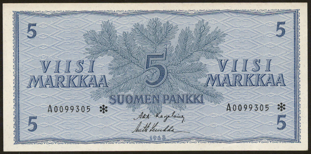 1963 5 markka A0099305* KA1/Luu. Condition 01.