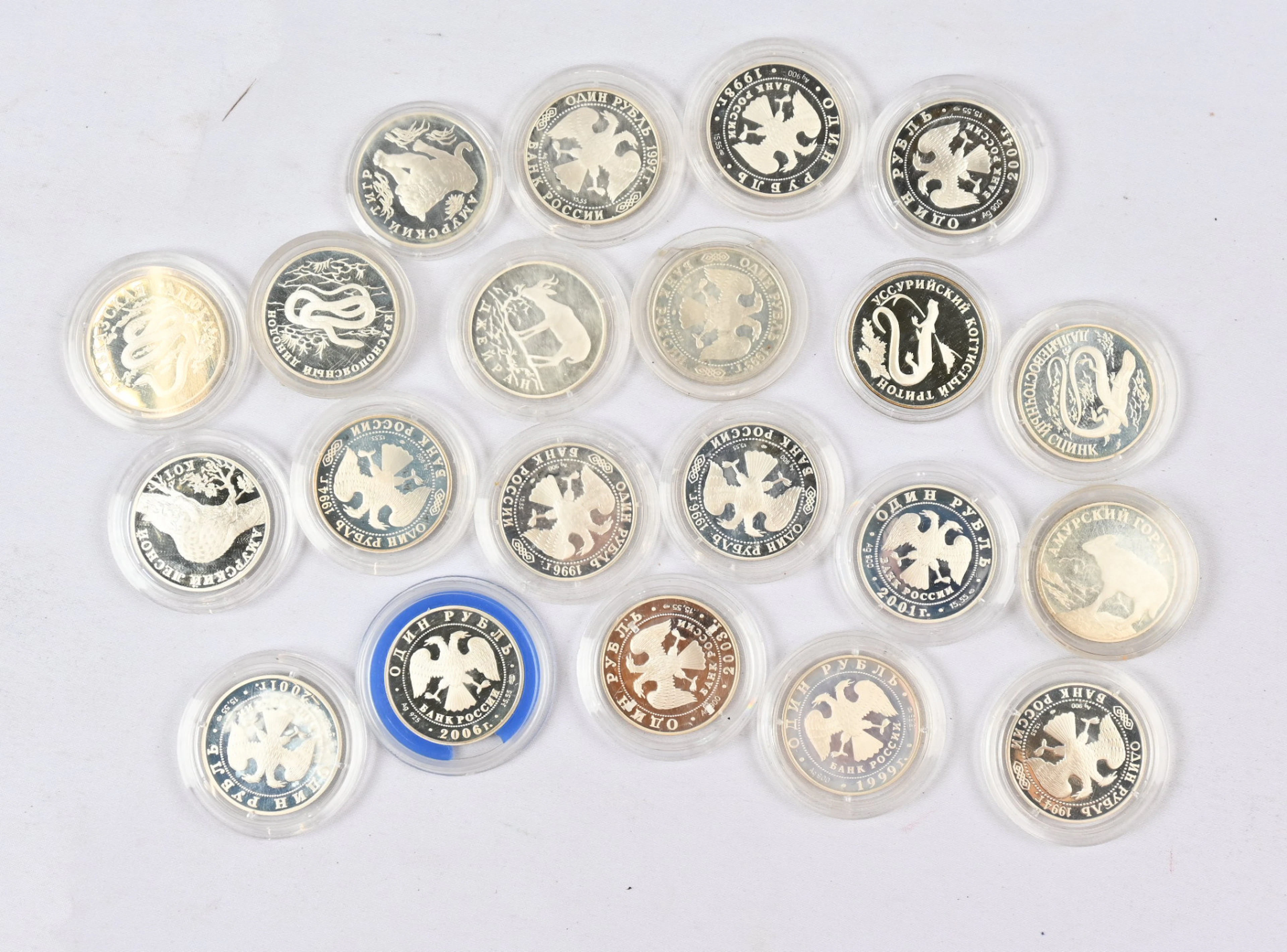 1993 - 2007 21 pieces of nature-themed 1 Rouble silver commemorative