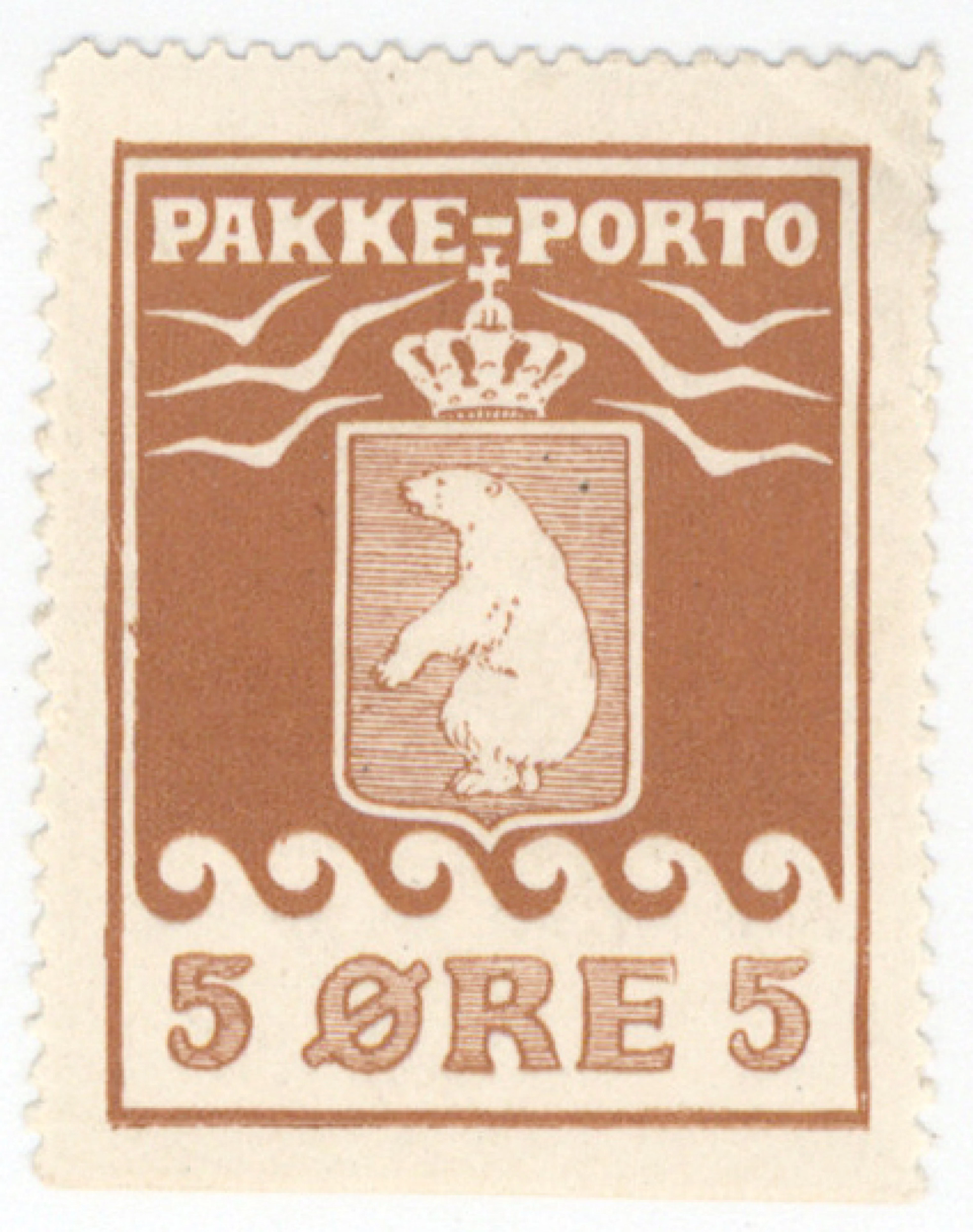 5 öre brown, 2nd printing F P2IIB. Imperforate from bottom, plate