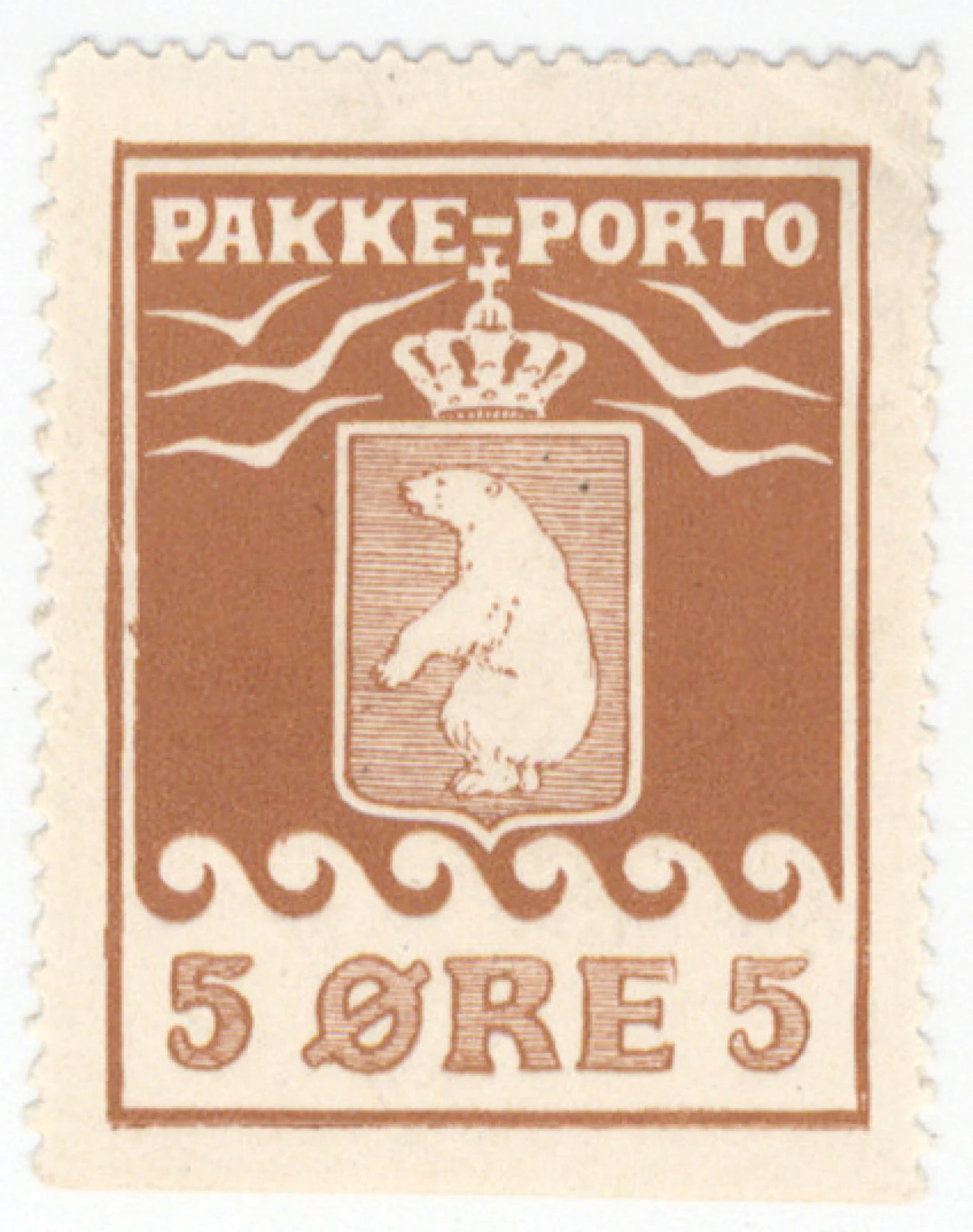 5 öre brown, 2nd printing F P2IIB. Imperforate from bottom, plate