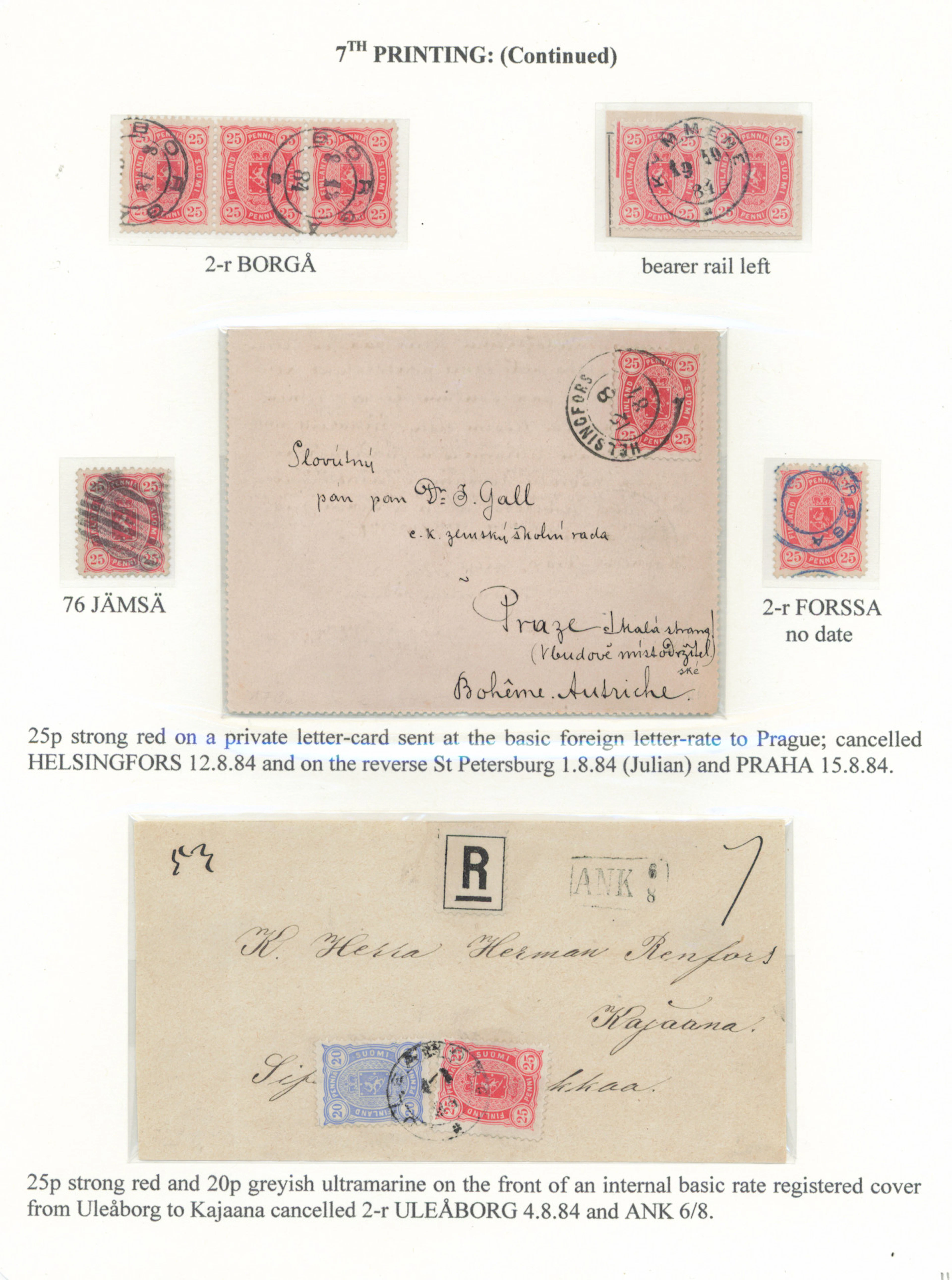 25 penni 7th printing, strong red. Fine collection page including
