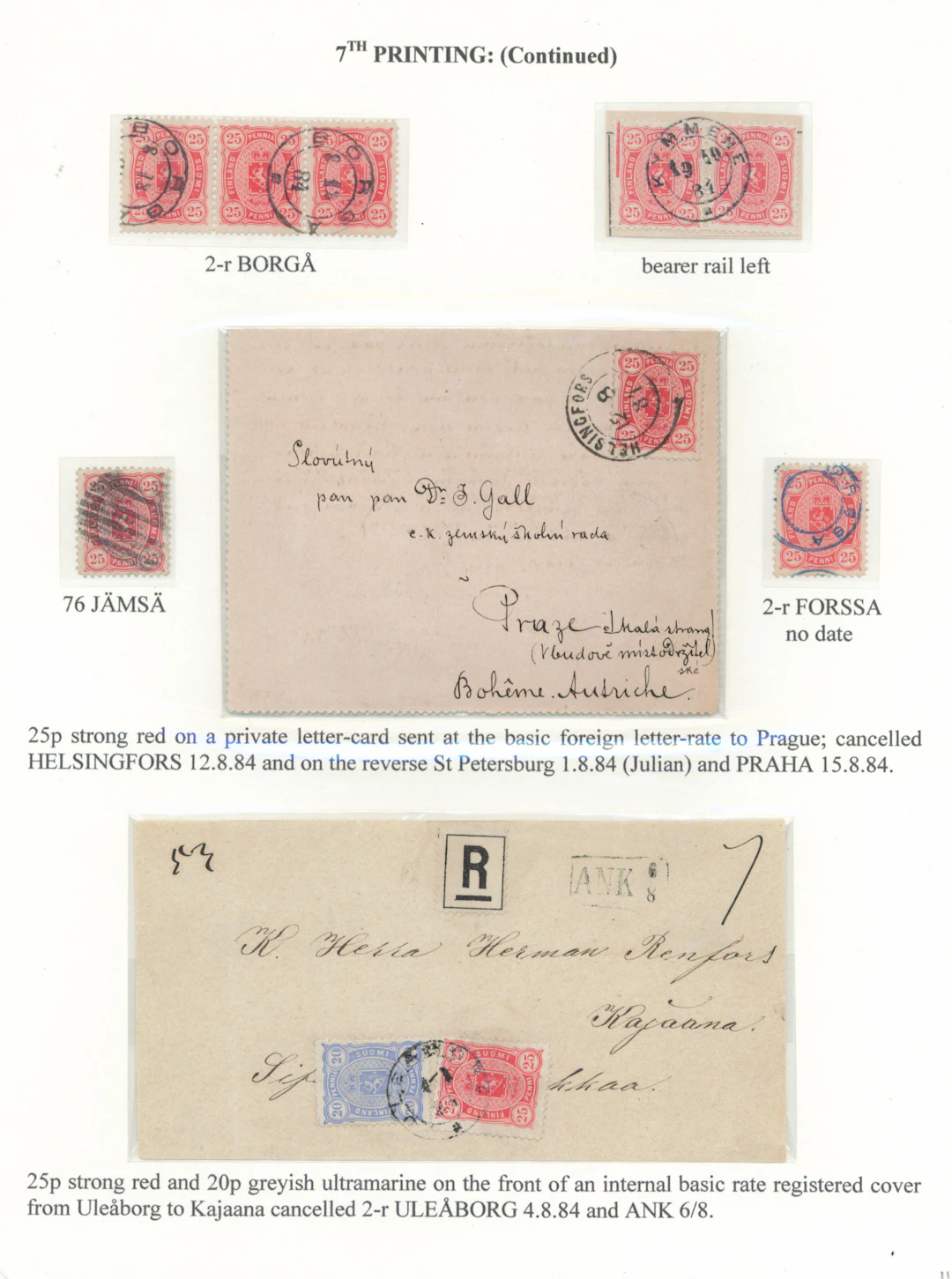 25 penni 7th printing, strong red. Fine collection page including