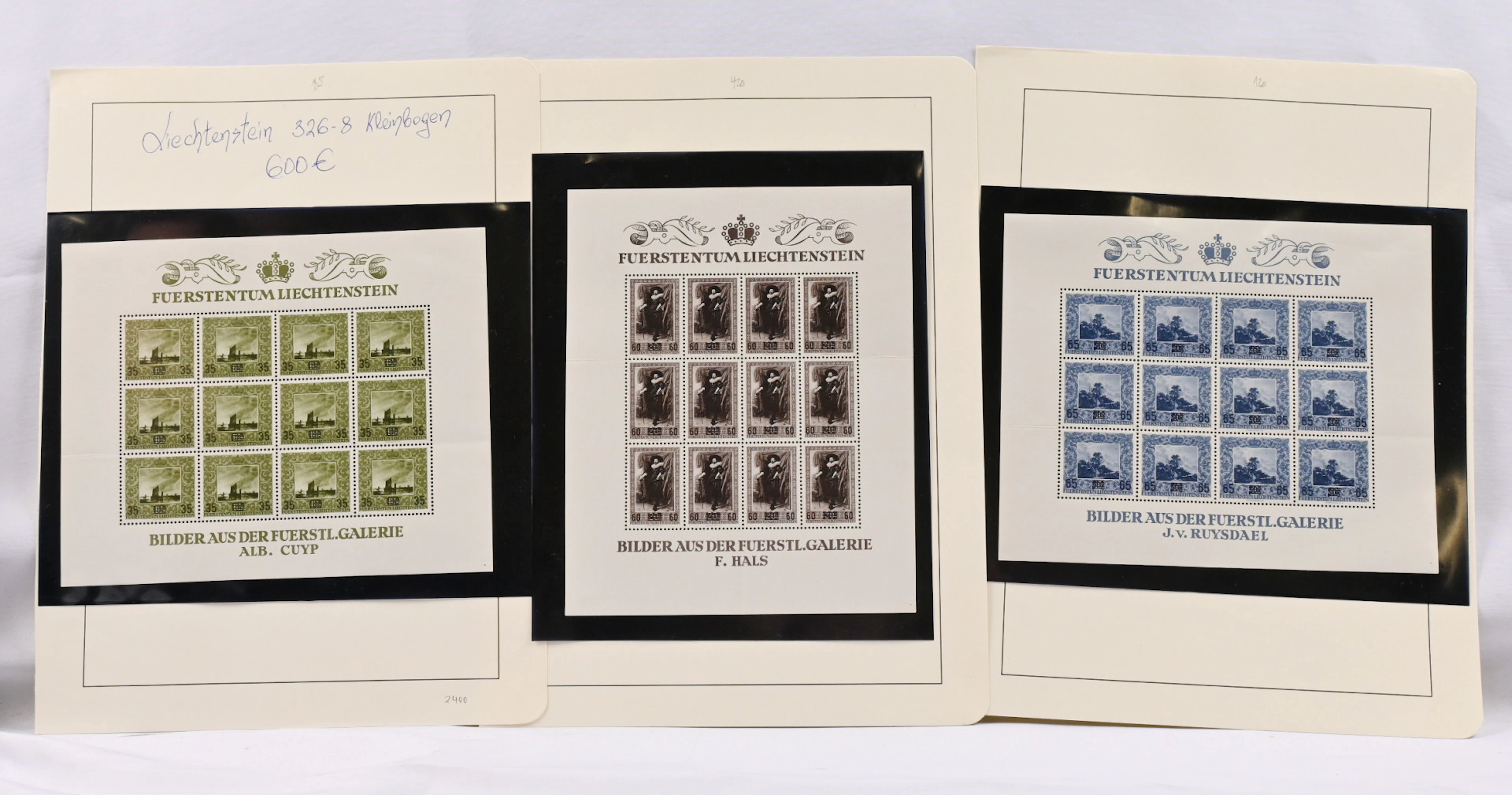 1954 Paintings Mi 326-328, rare MNH ** complete kleinbogen set, 12