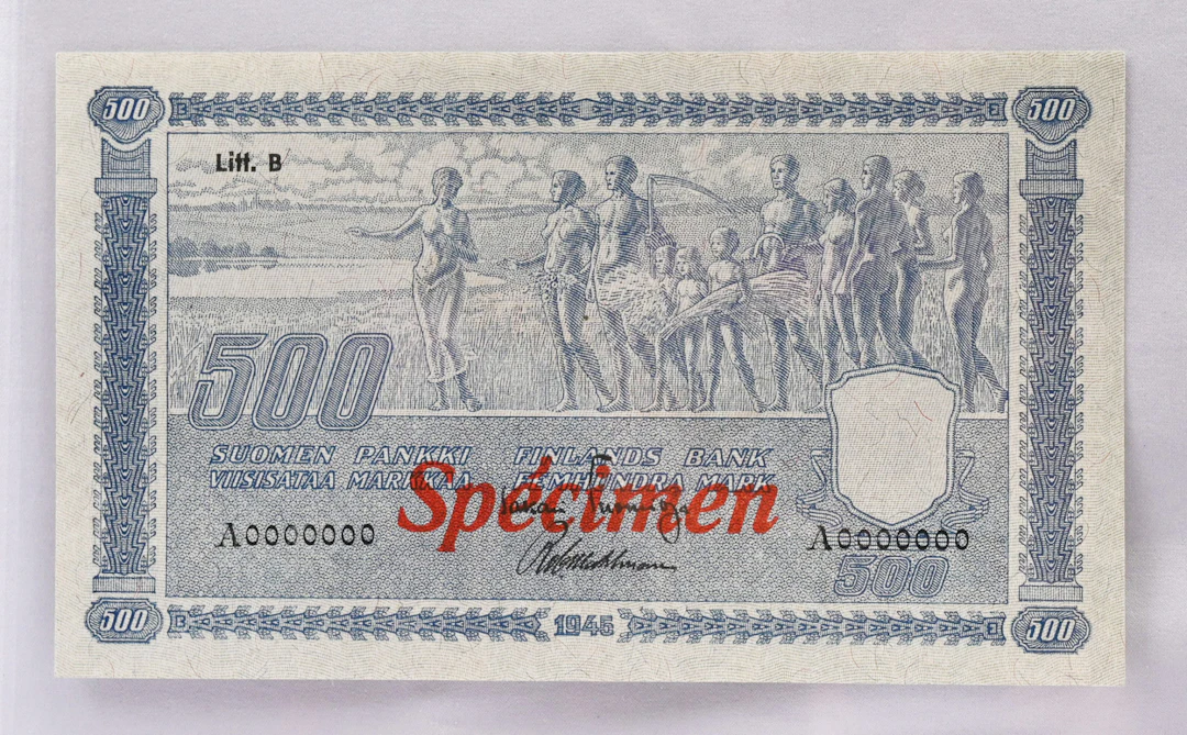 1945 500 markka Litt. B Specimen banknote! Condition 0-