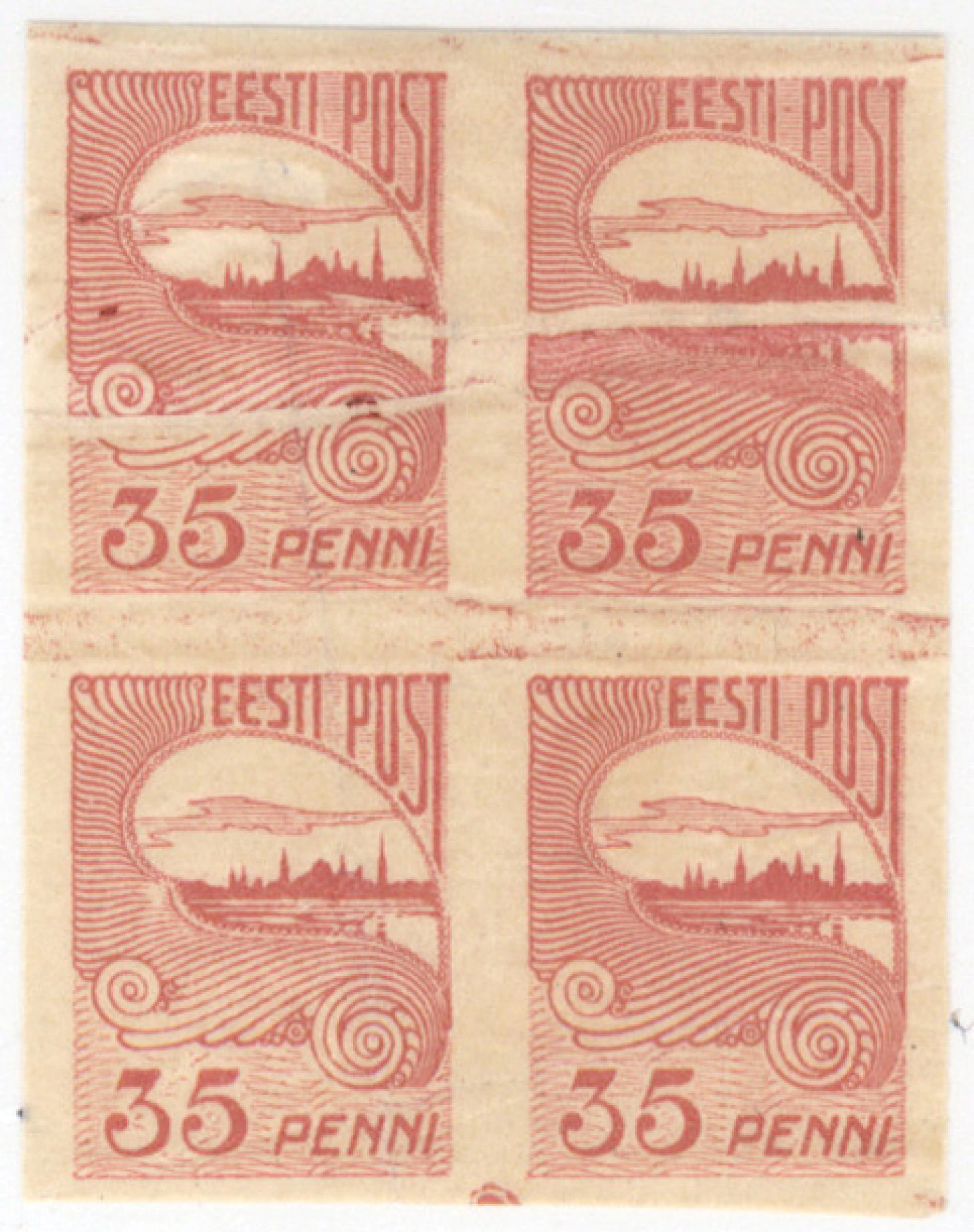 1920 Tallinn silhouette 35 penni Mi 16, mint * block of four, in the