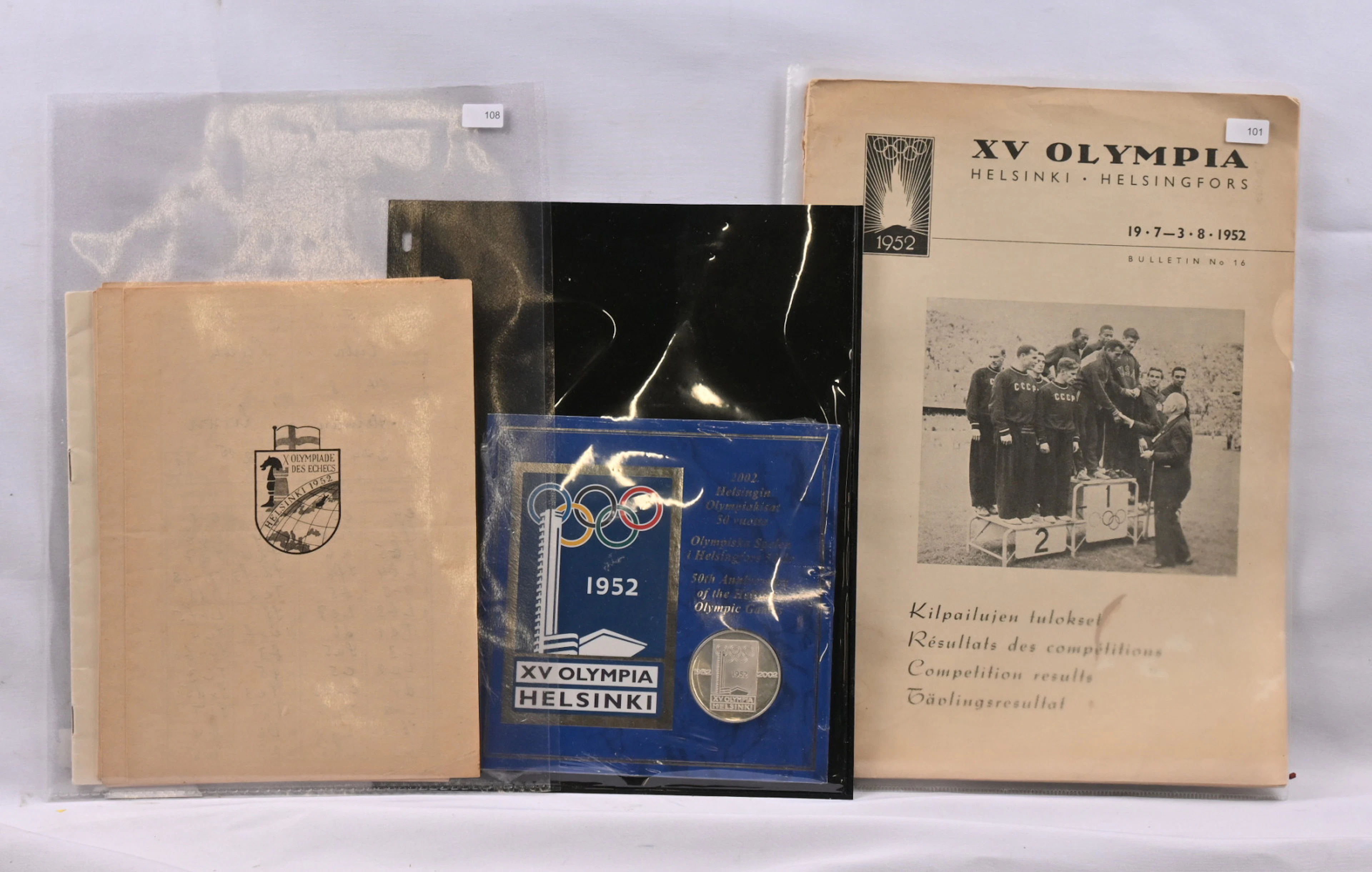 Olympics, mixed material including eg. 1952 Results of the Games booklet