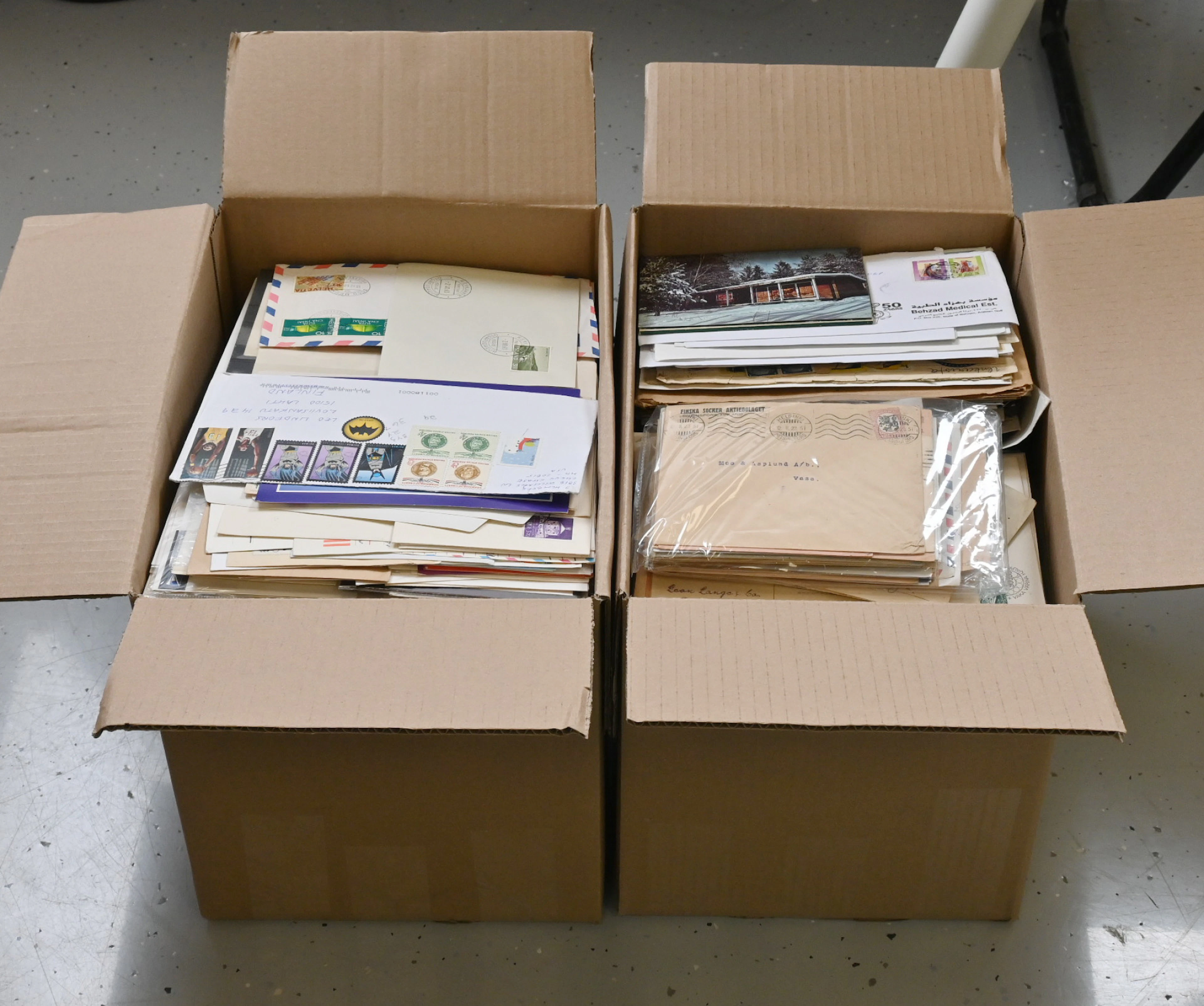 Finnish and foreign postal items mixed selection in two boxes, total