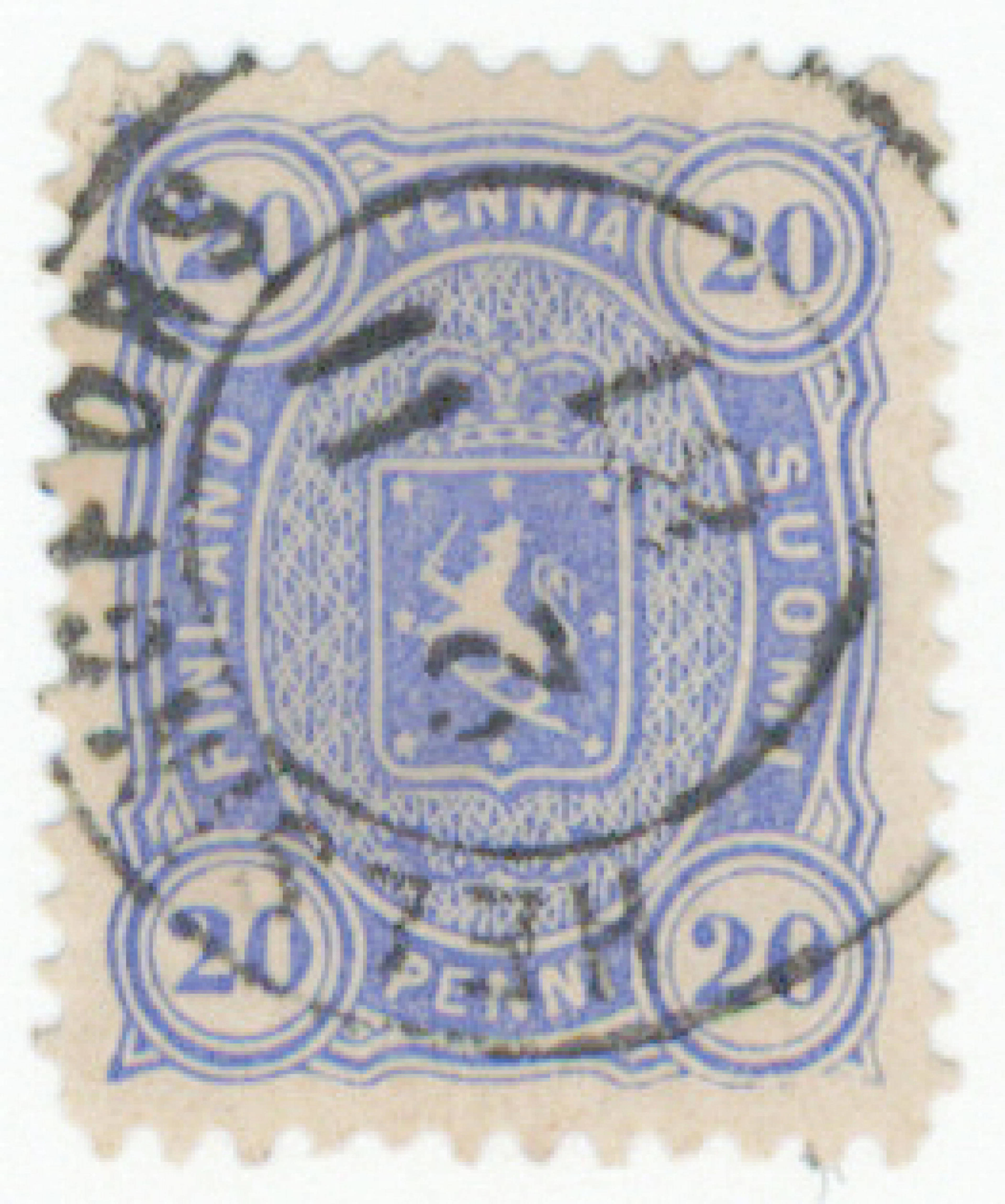 20 penni light ultramarine, extremely rare perforation 12½, beautiful