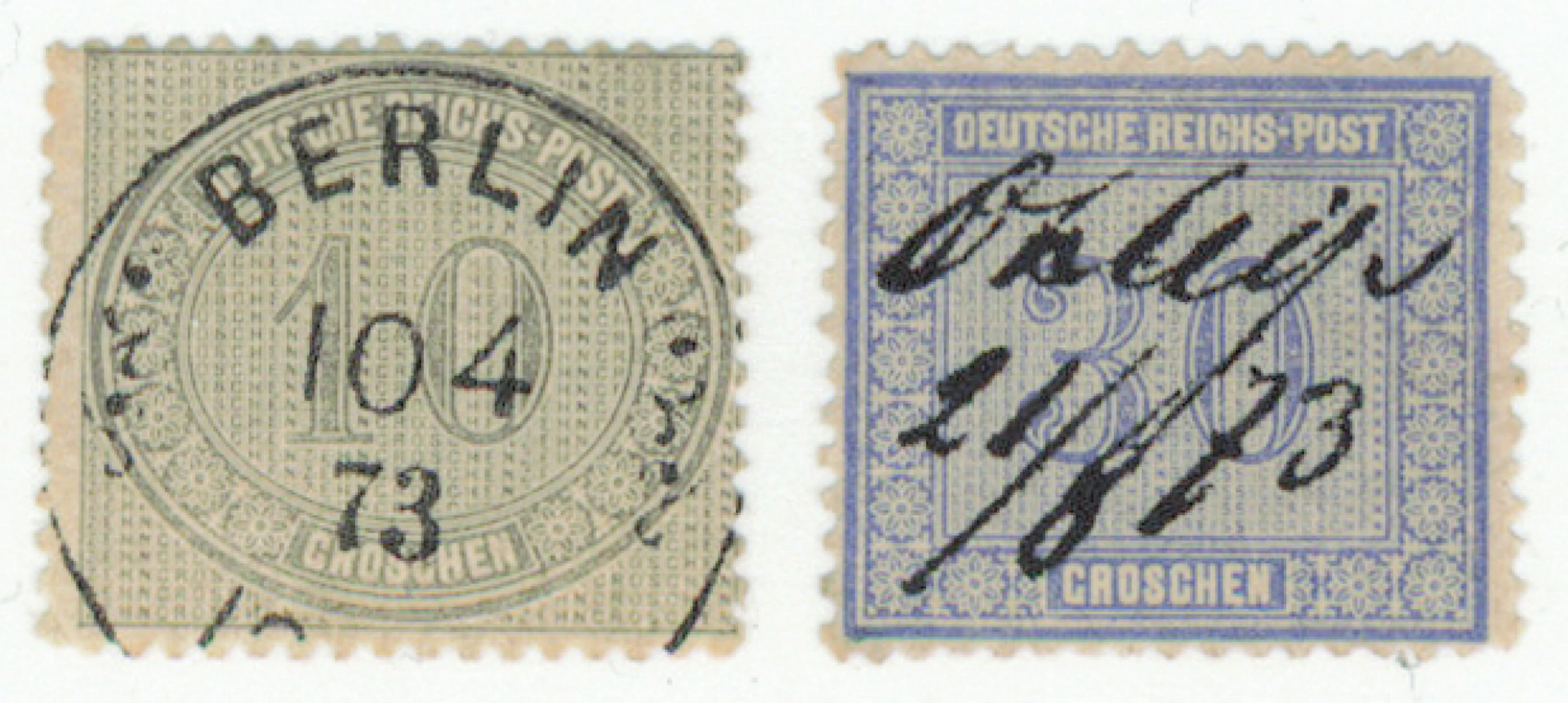 1872 official stamps Mi 10 used and Mi 11 pen cancelled (small thinning