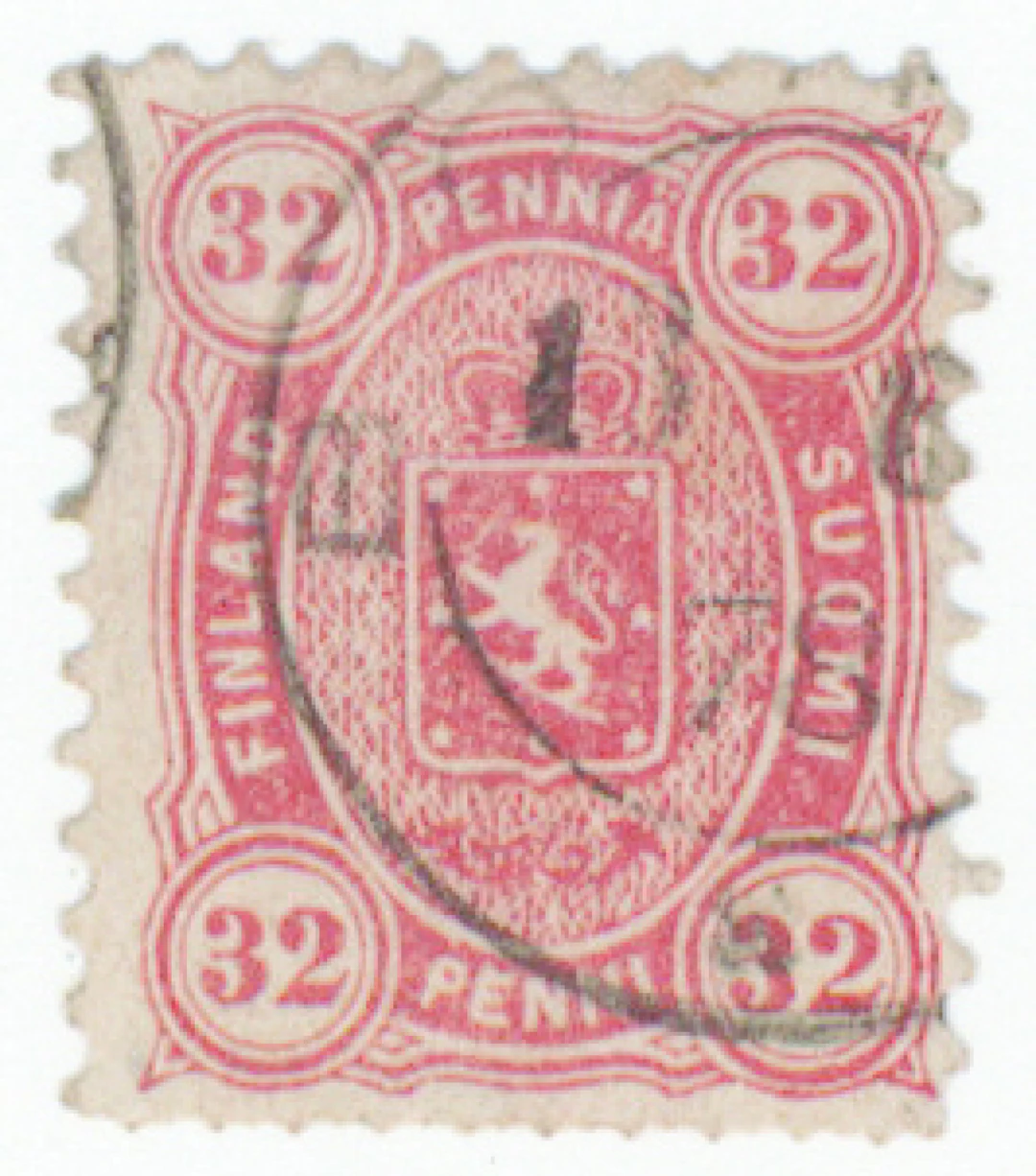 32 penni carmine, DIAMOND PERFORATION at bottom, beautiful Borgå 13.6.1878.