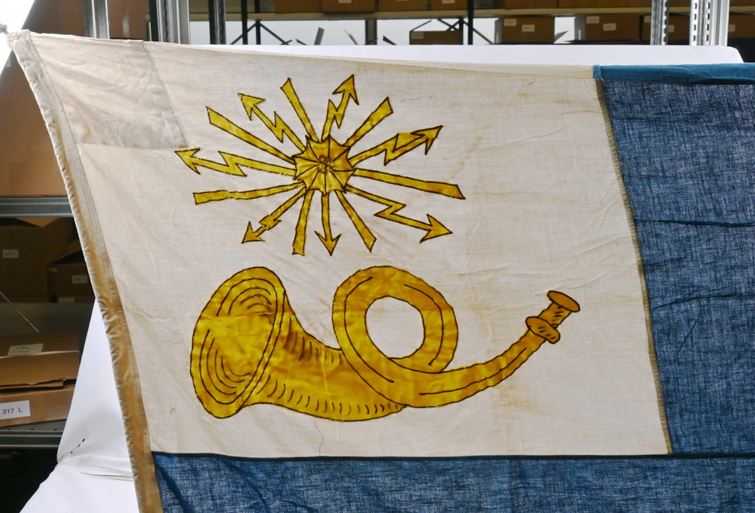 Two vintage Bore shipping line flags, blue cross flags featuring the