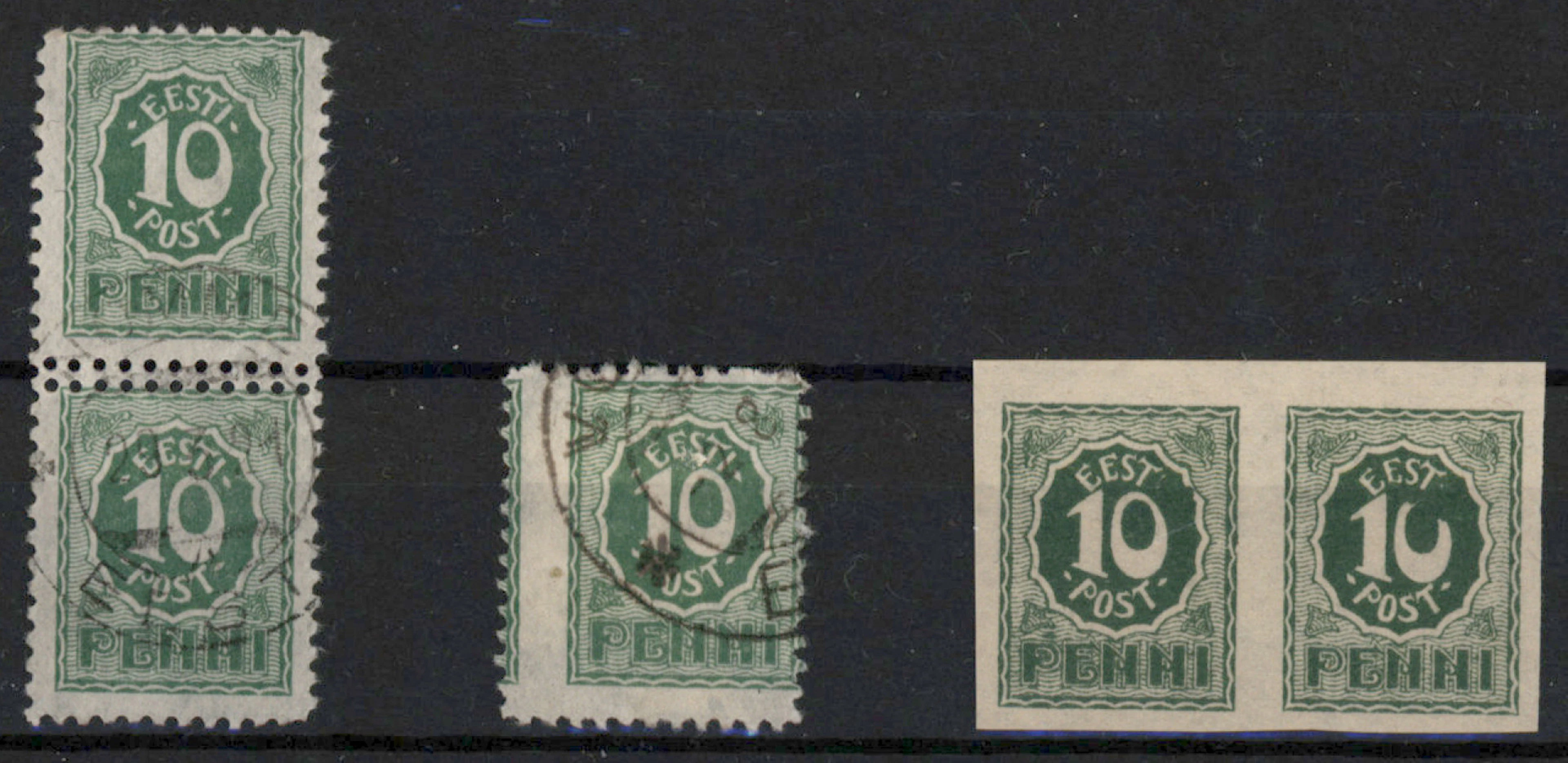 1919 Number design 10 penni Mi 7, used vertical pair where between