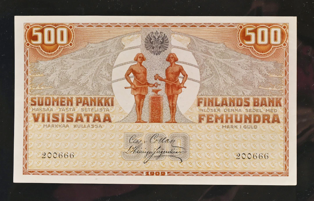 People's Delegation selection from 1 markka to 500 markka, nine banknotes