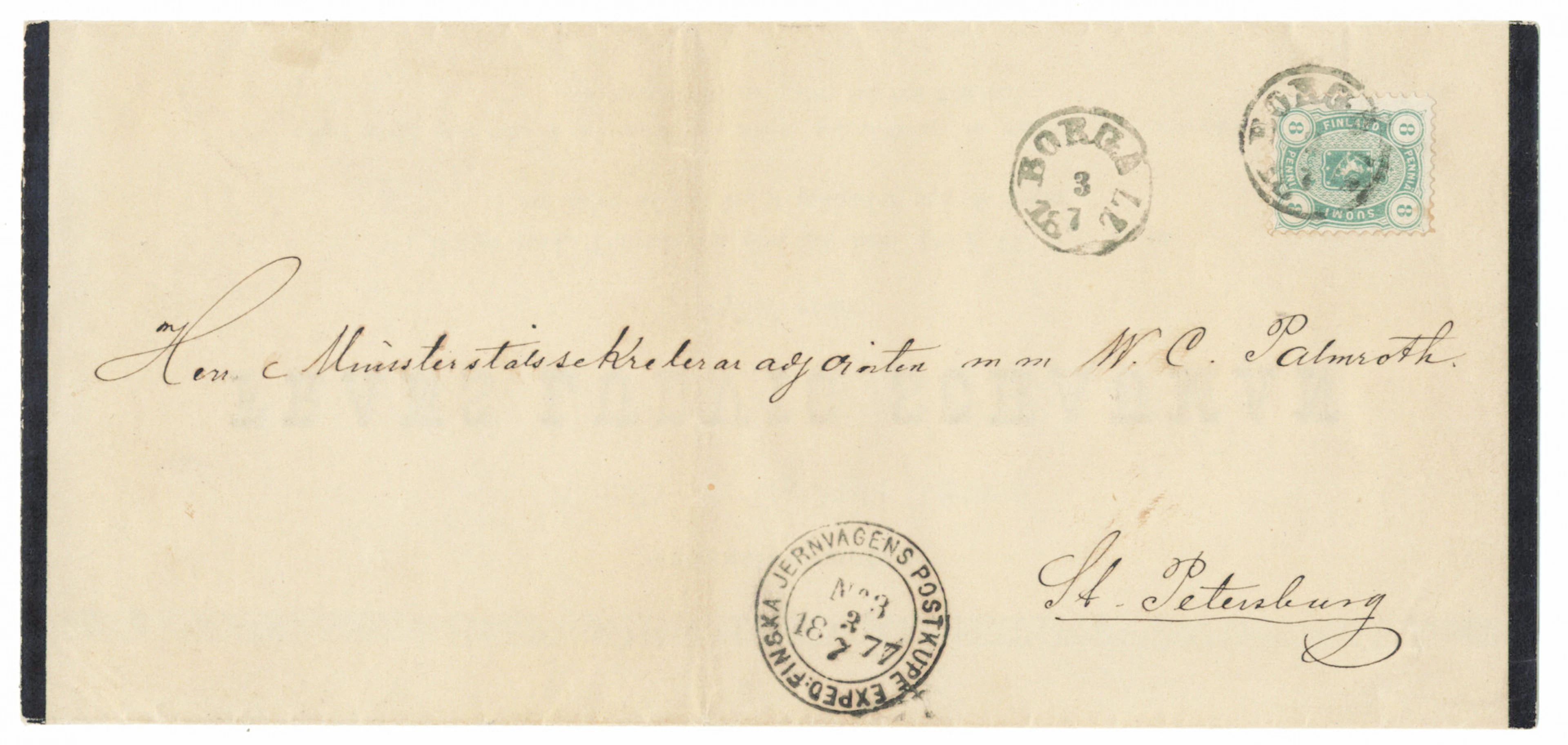 8 penni light bluish green single franking on a fine printed matter