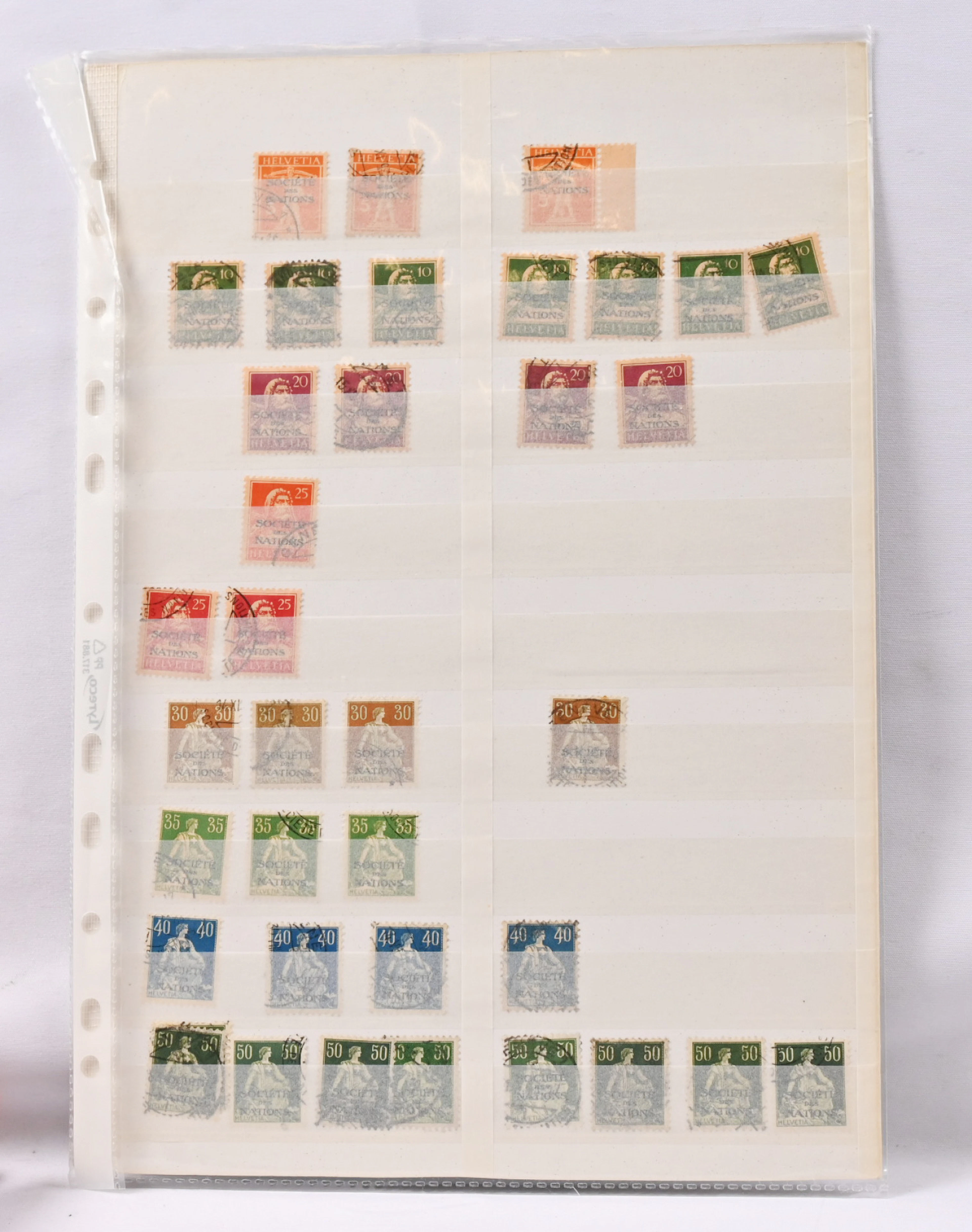 Societe des Nations, good stamp selection on a stock page, 60 stamps